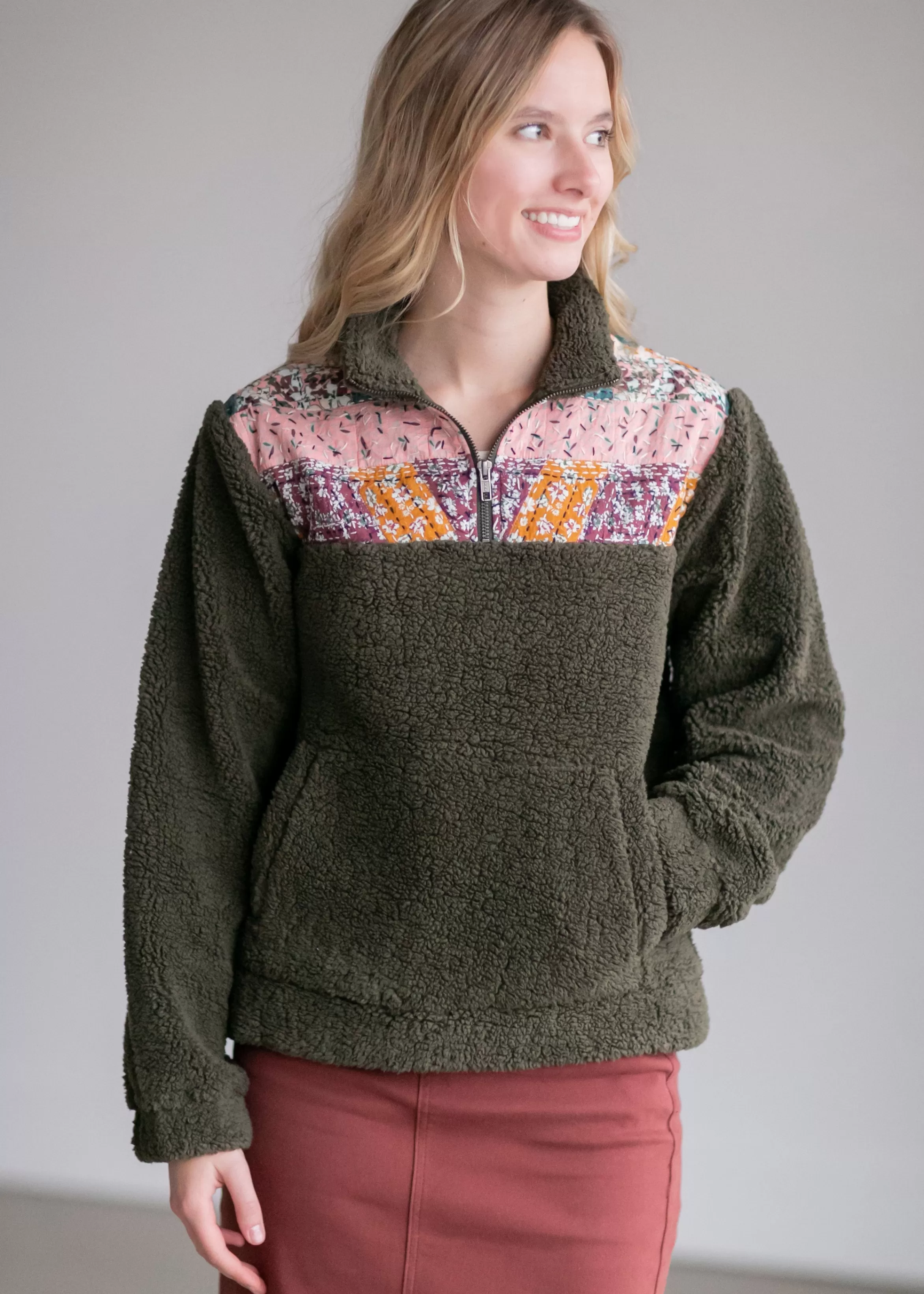 Lucky Brand Olive Quarter Zip Quilted Pullover Flash Sale
