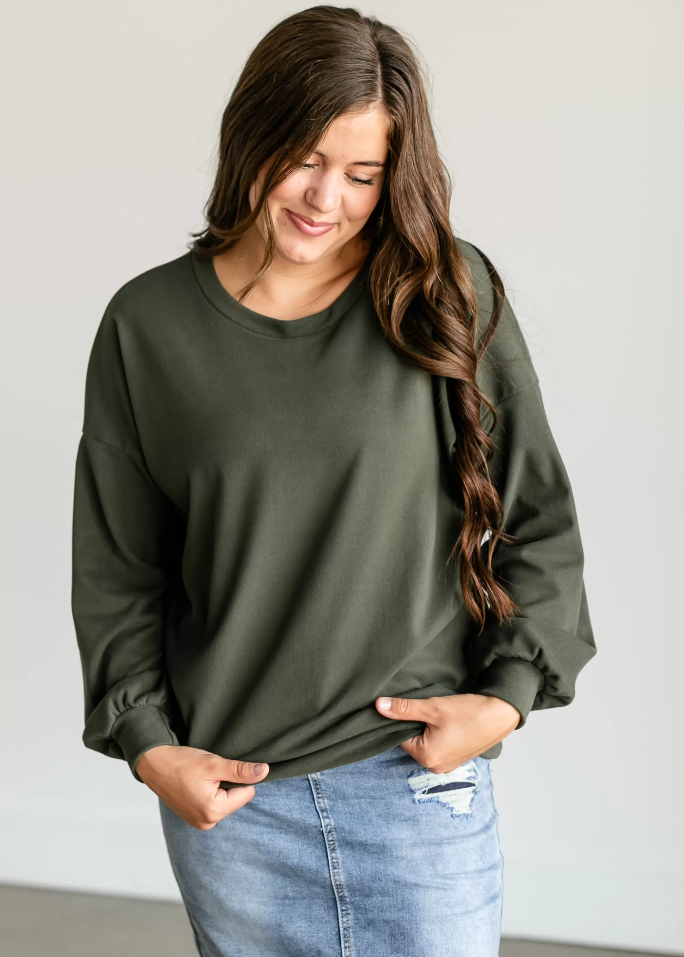 Staccato Olive Soft Crewneck Pullover Top Hot