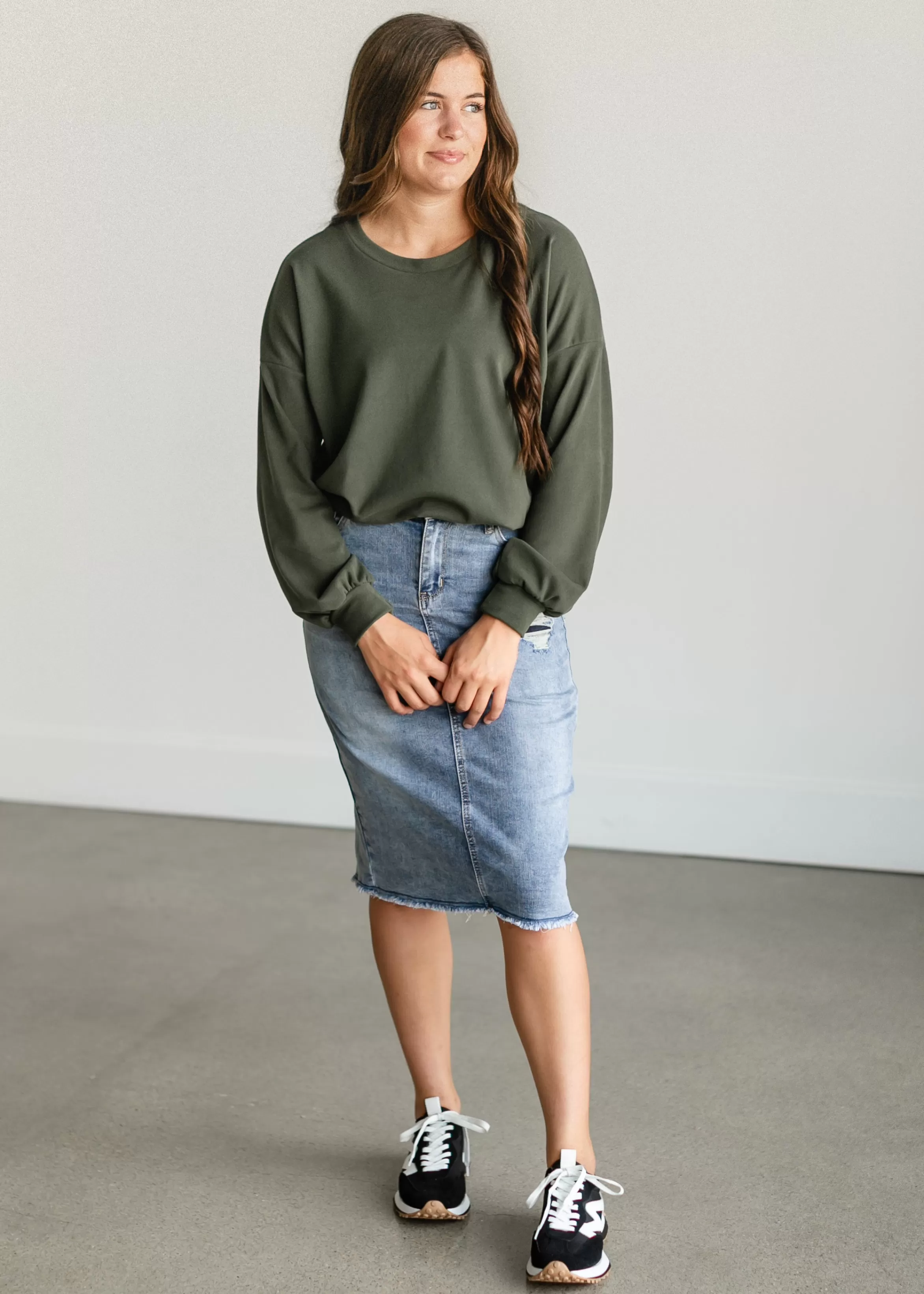 Staccato Olive Soft Crewneck Pullover Top Hot
