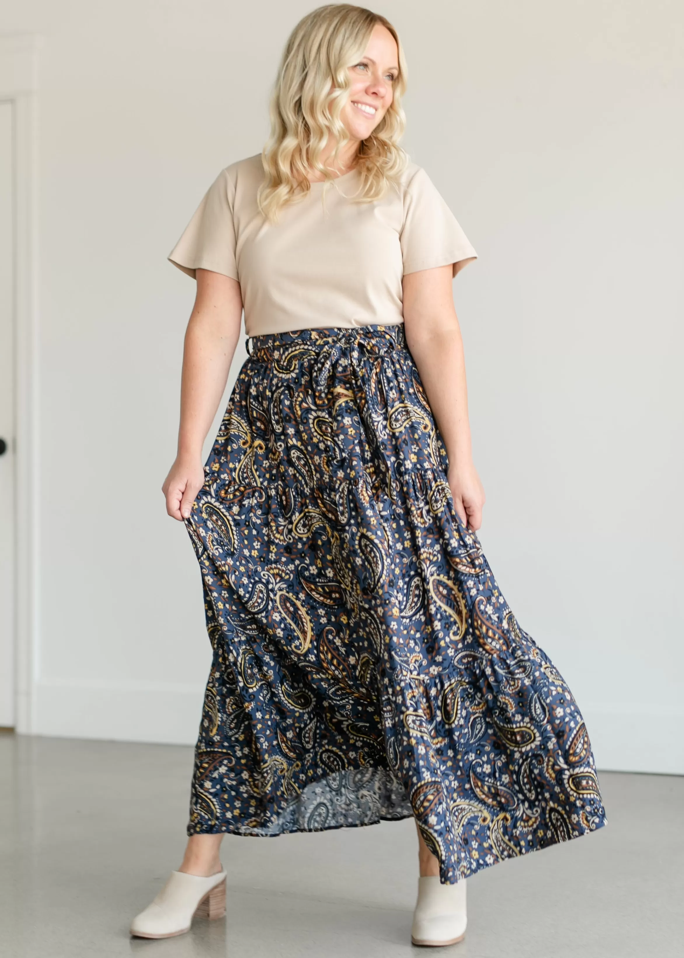 Apricot Inc Paisley Floral Tiered Maxi Skirt Flash Sale