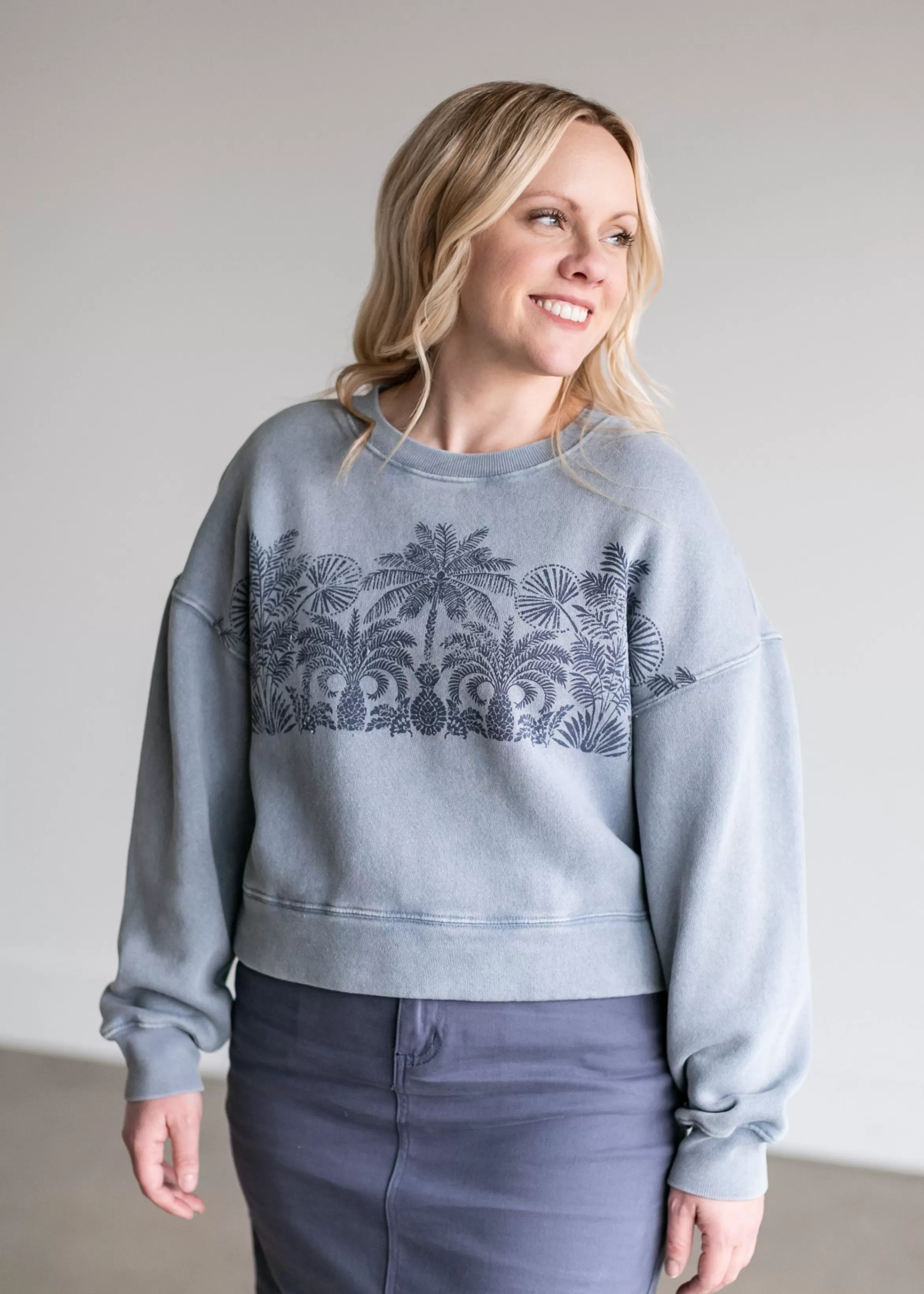 Z Supply Palm Cityscape Long Sleeve Sweatshirt Fashion