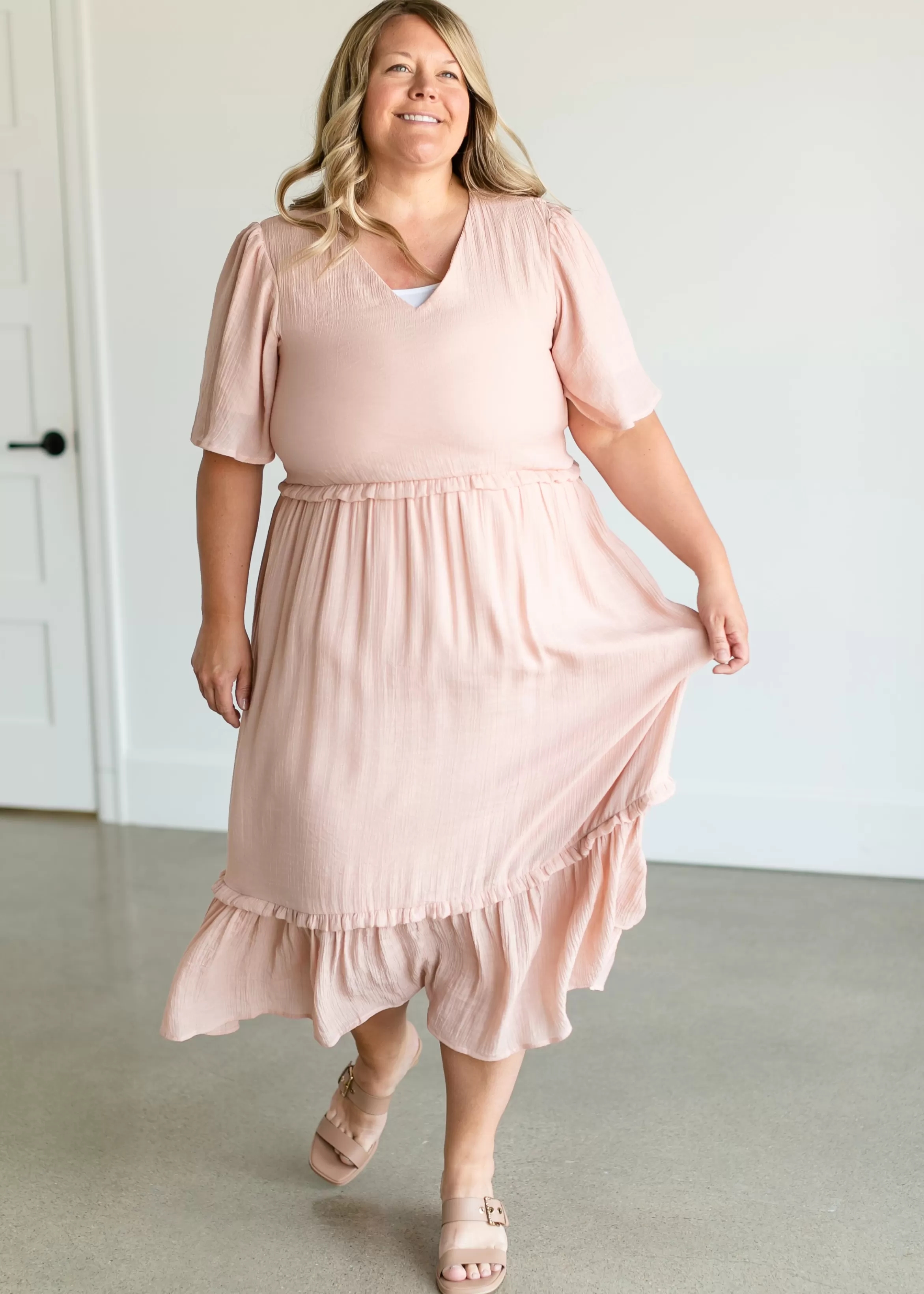Mikarose Pink V-Neck Ruffle Maxi Dress Cheap