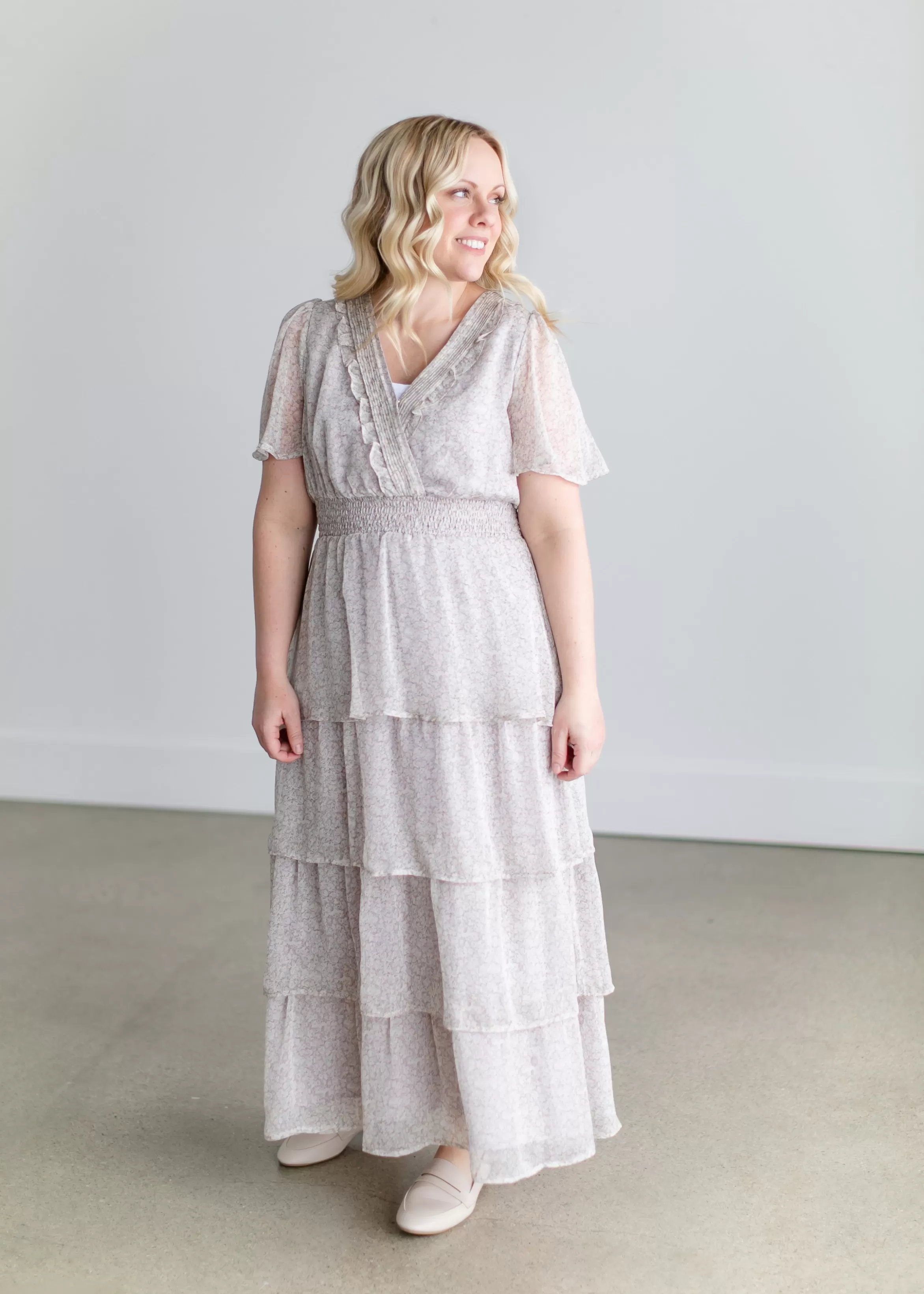Paper Crane Pintuck Faux Wrap Ruffle Tiered Maxi Dress Flash Sale