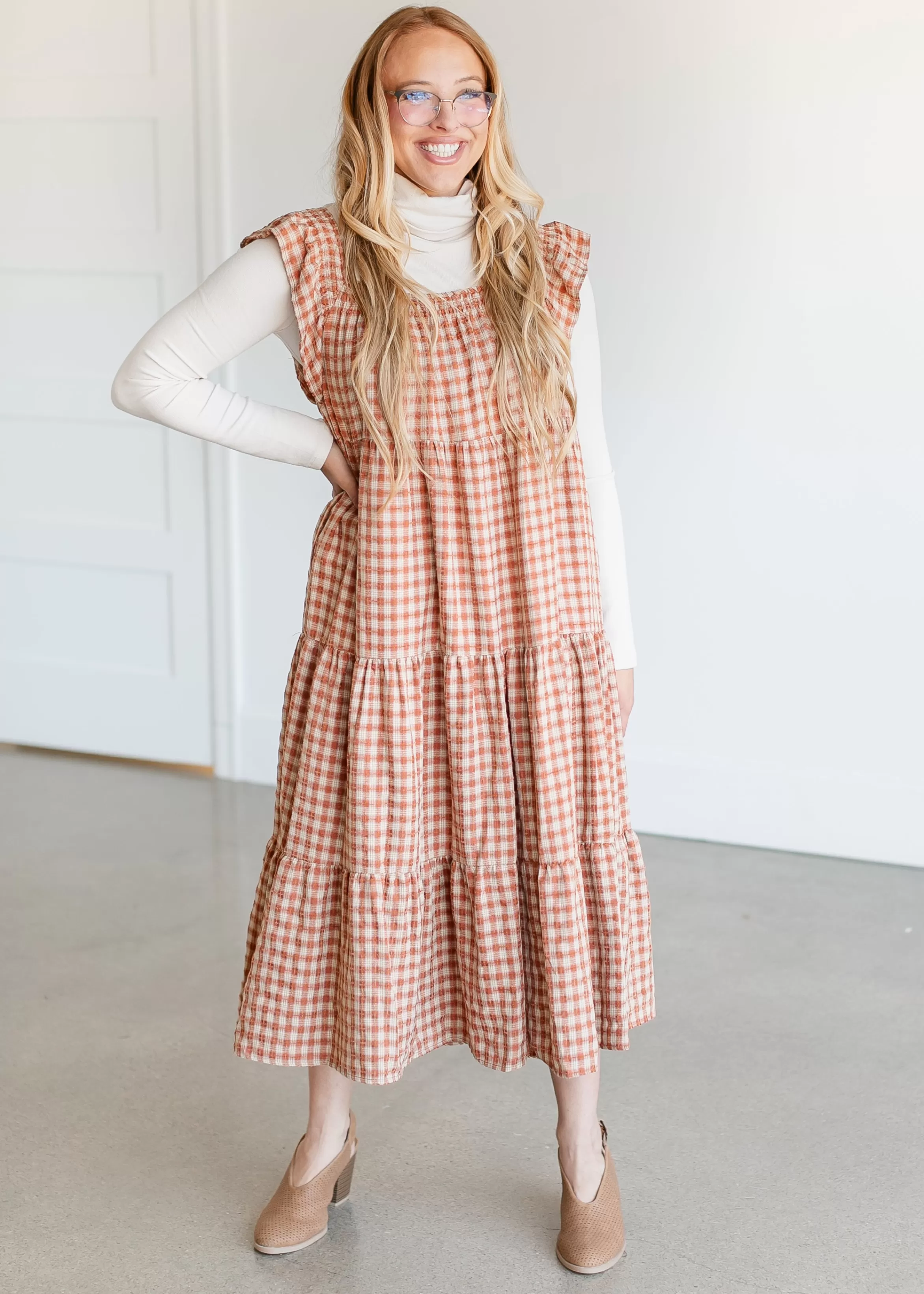 Sadie & Sage Plaid Tiered Midi Dress Flash Sale
