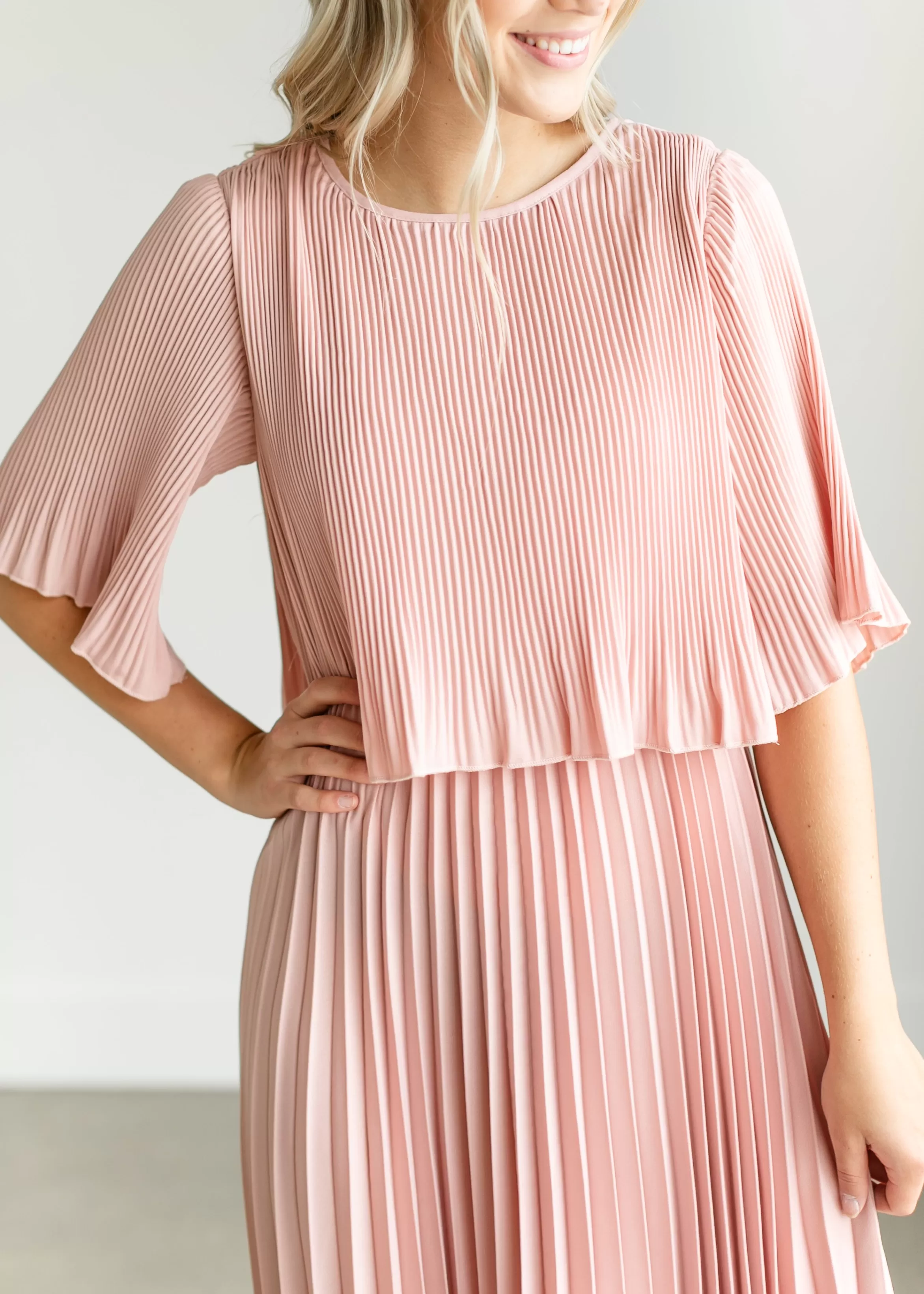 Polagram + BaeVely Pleated Blush Maxi Dress Hot