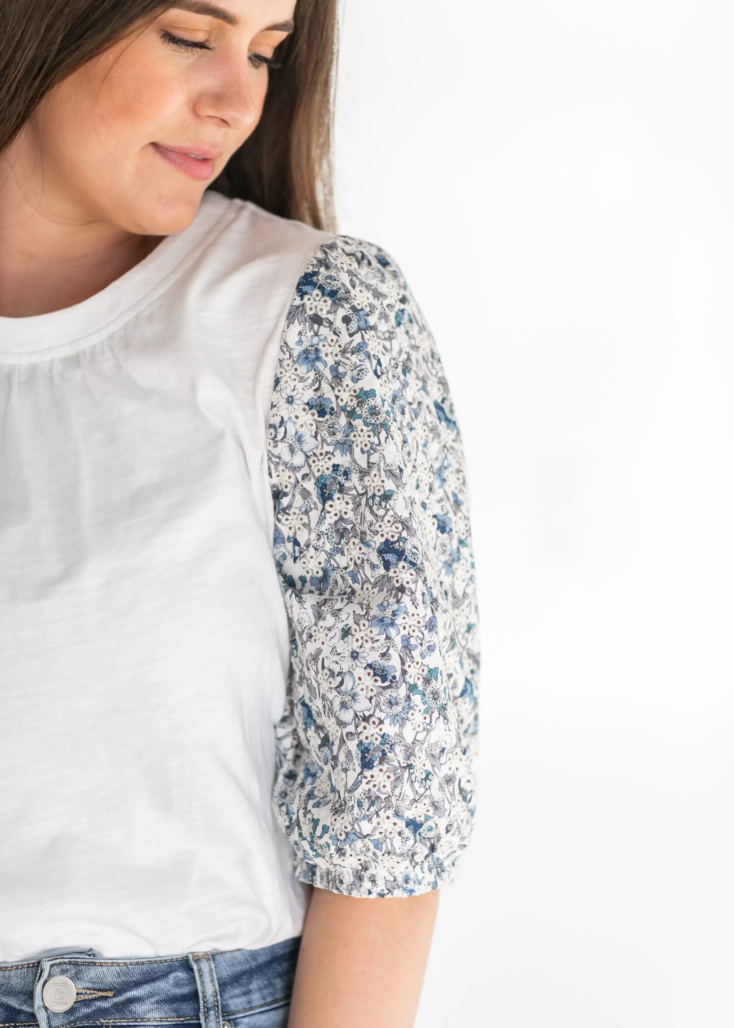 VOY Printed Eyelet Puff Sleeve Knit Top Best