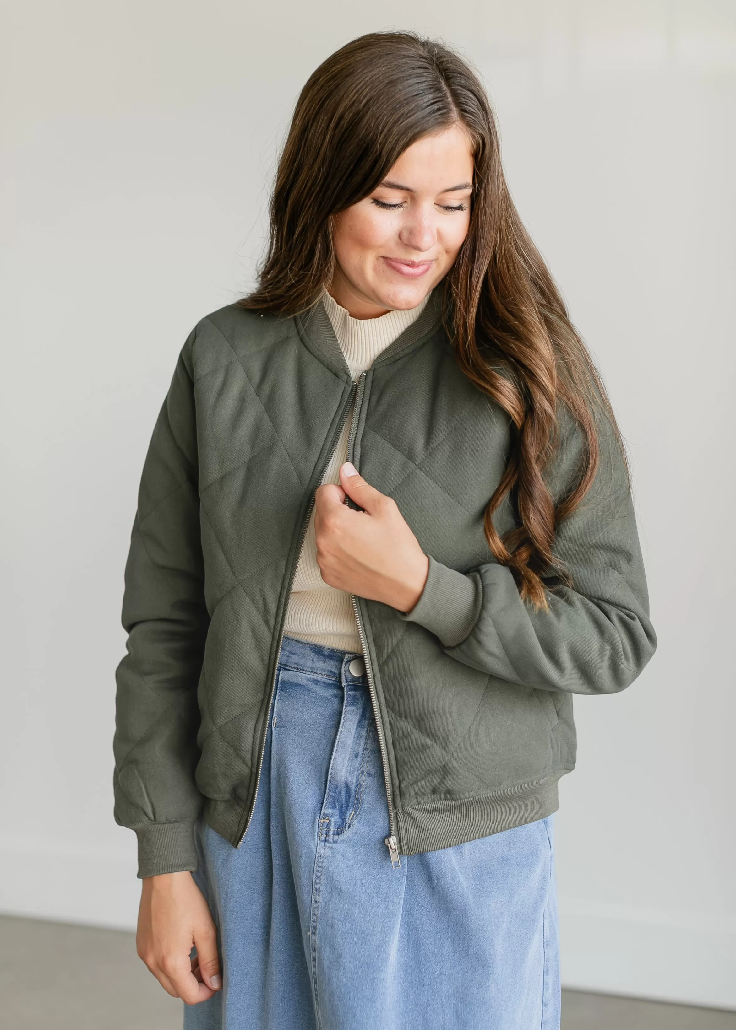 Staccato Quilted Zip Up Bomber Jacket Fashion