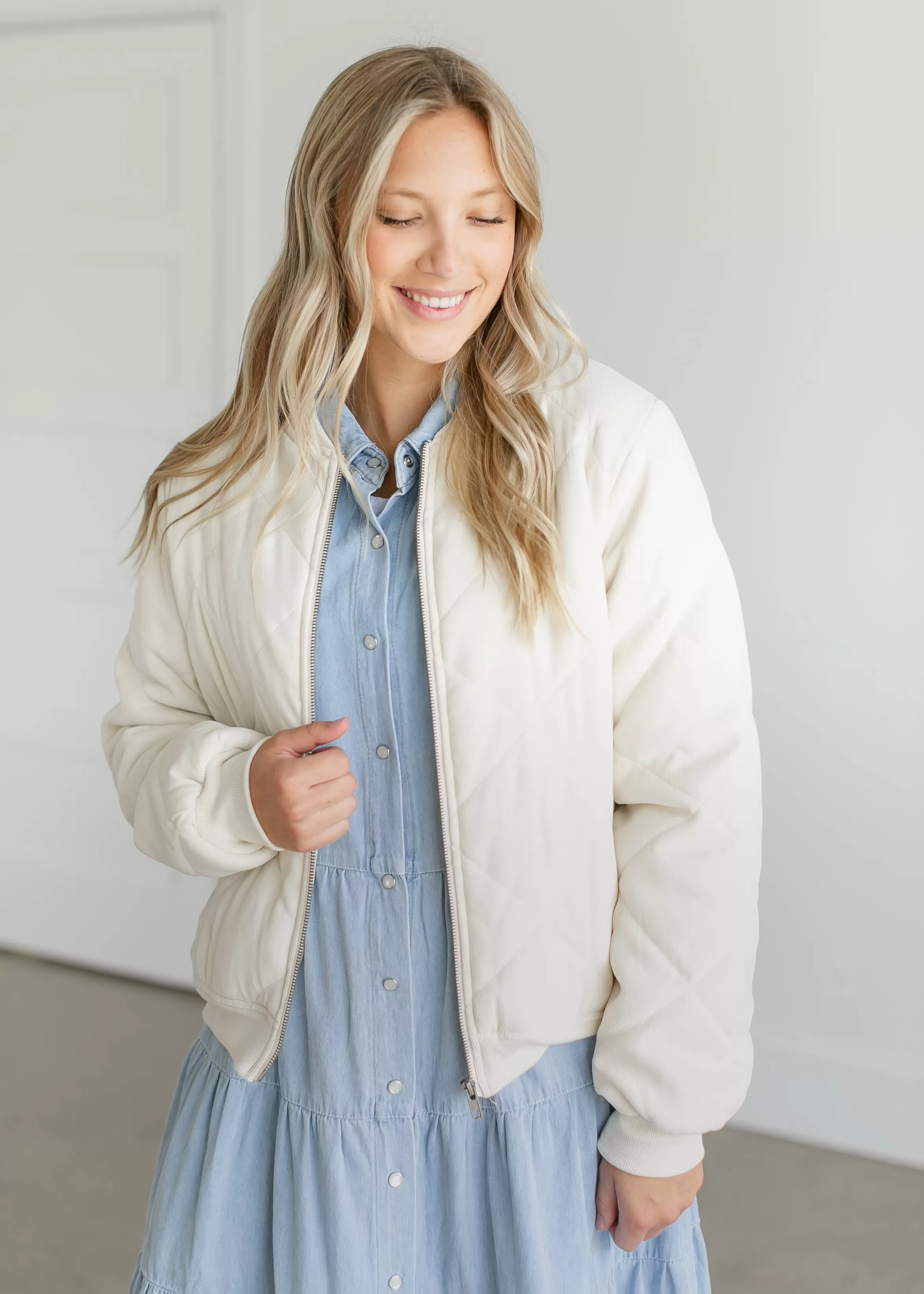 Staccato Quilted Zip Up Bomber Jacket Fashion