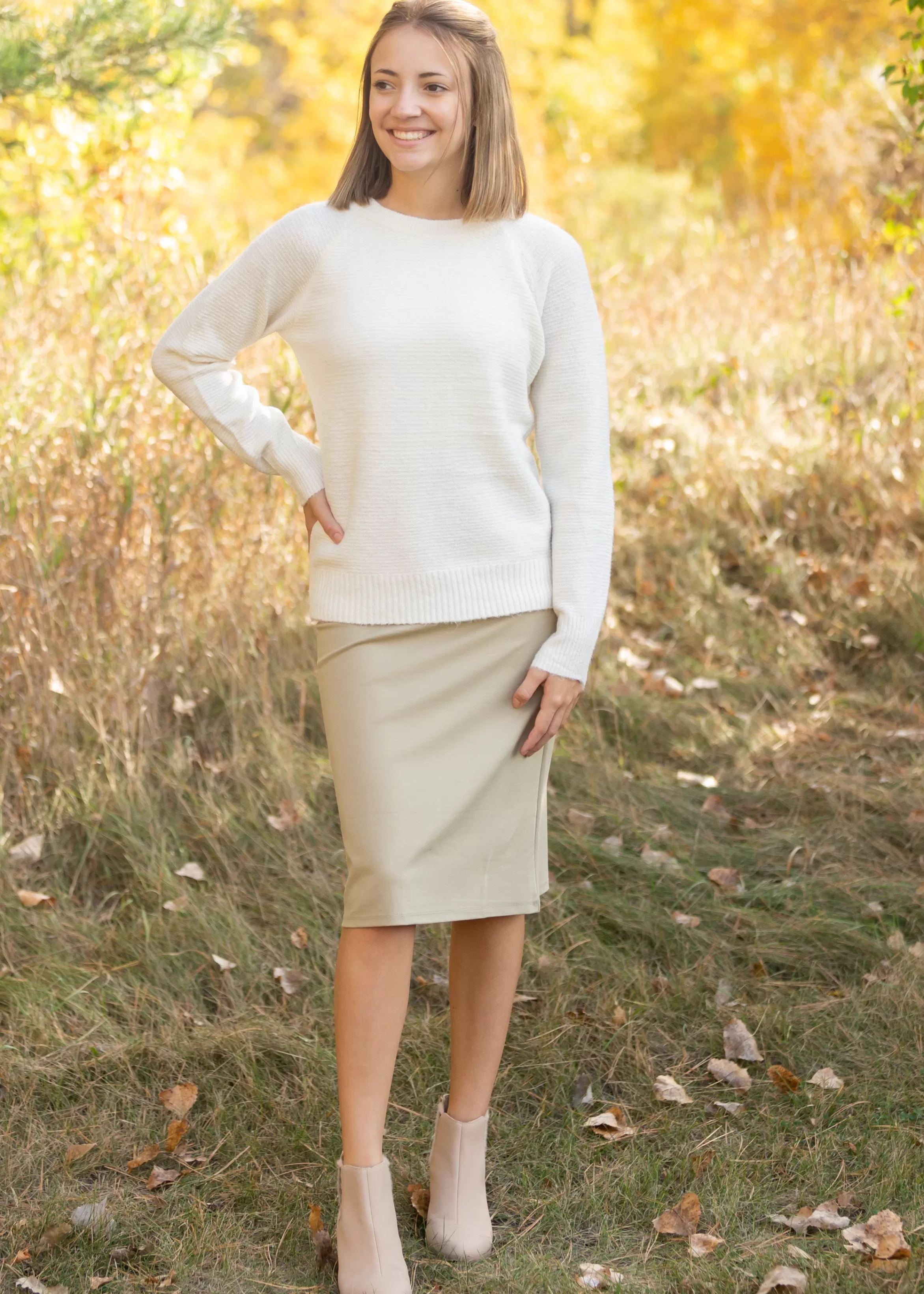 * Quinn Khaki Knit Midi Skirt Best