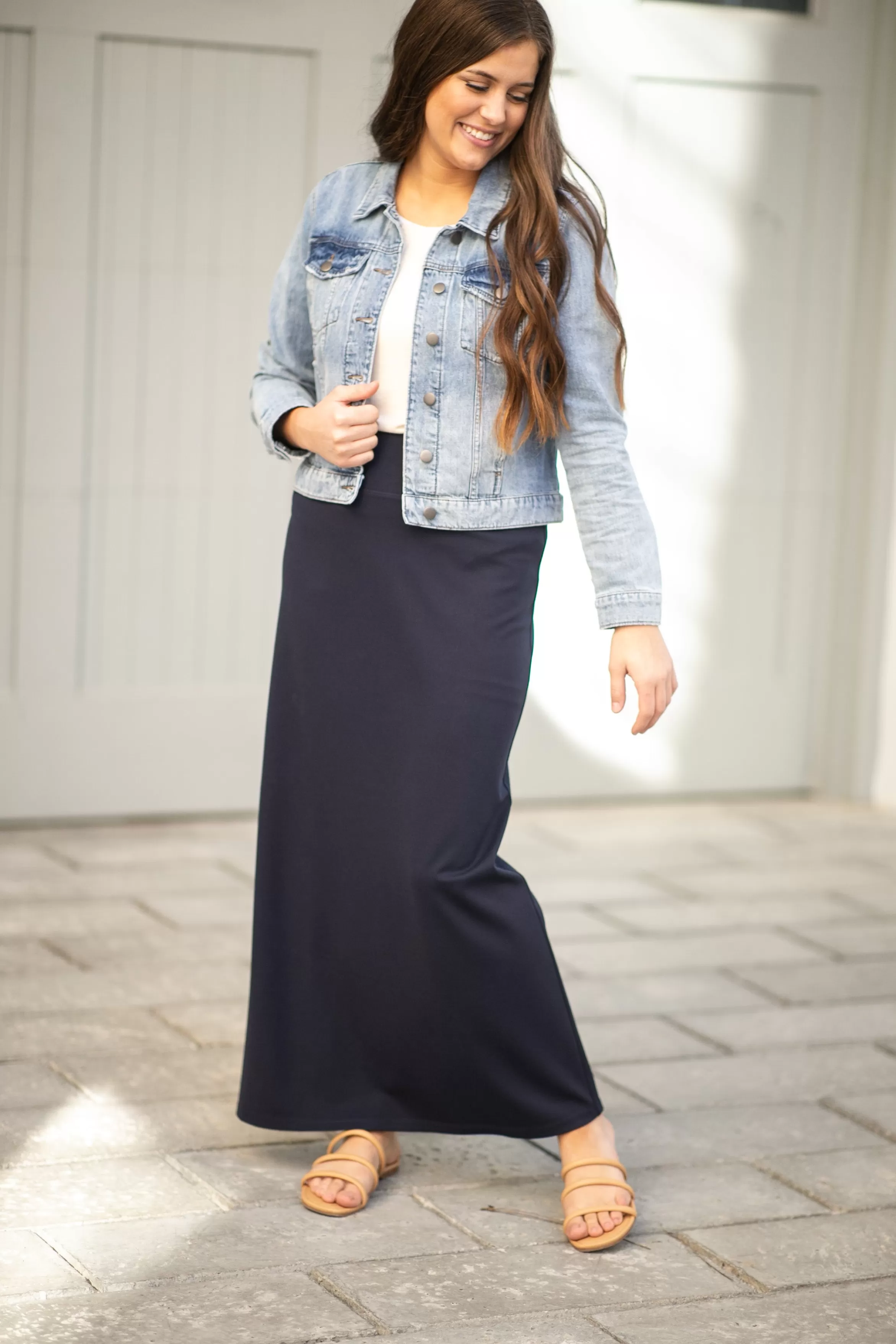 * Quinn Navy Knit Maxi Skirt Shop