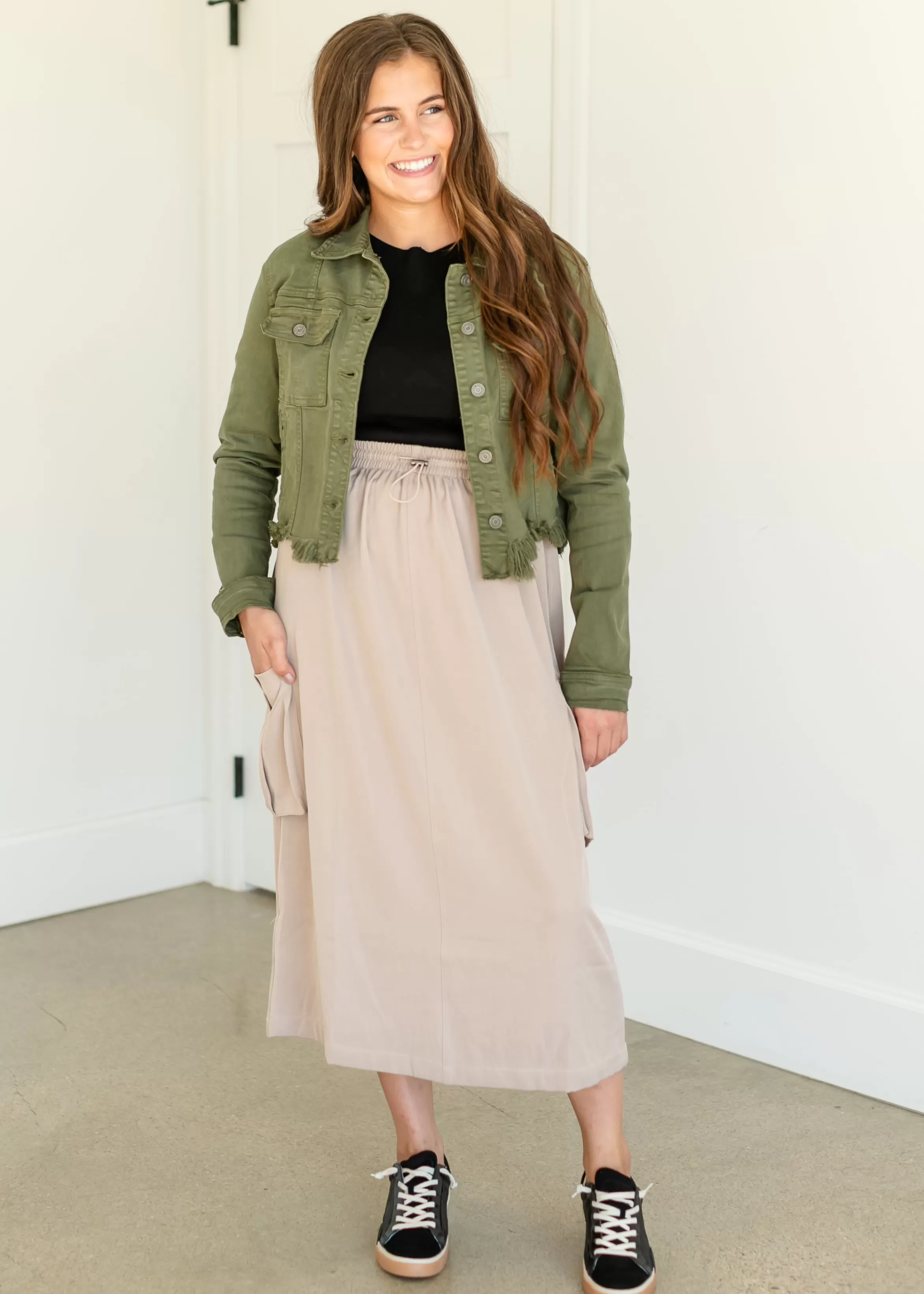 Hidden Raw Hem Olive Denim Jacket Best