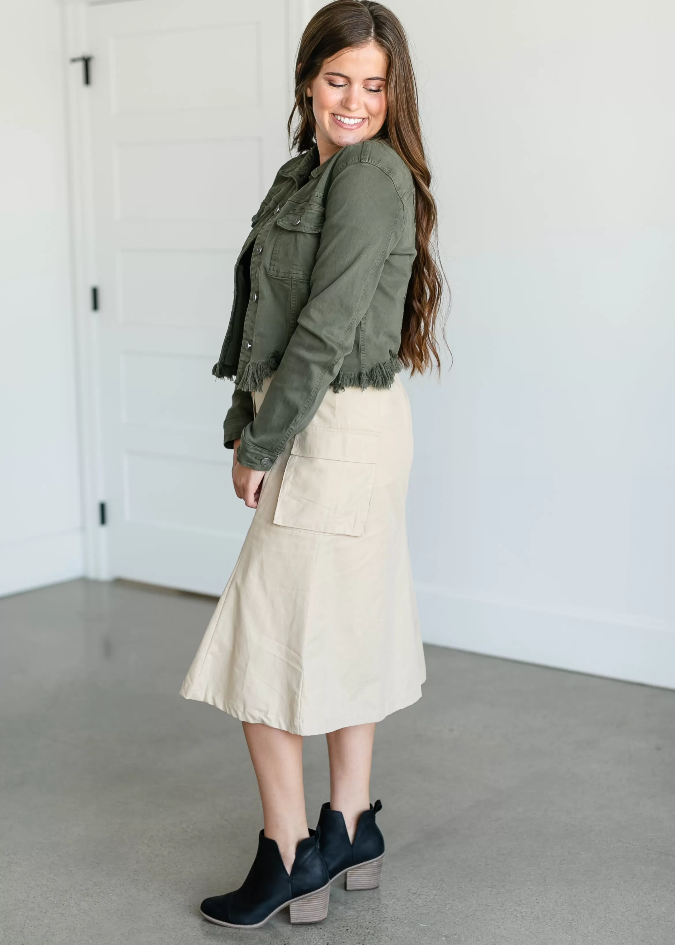 Hidden Raw Hem Olive Denim Jacket Best