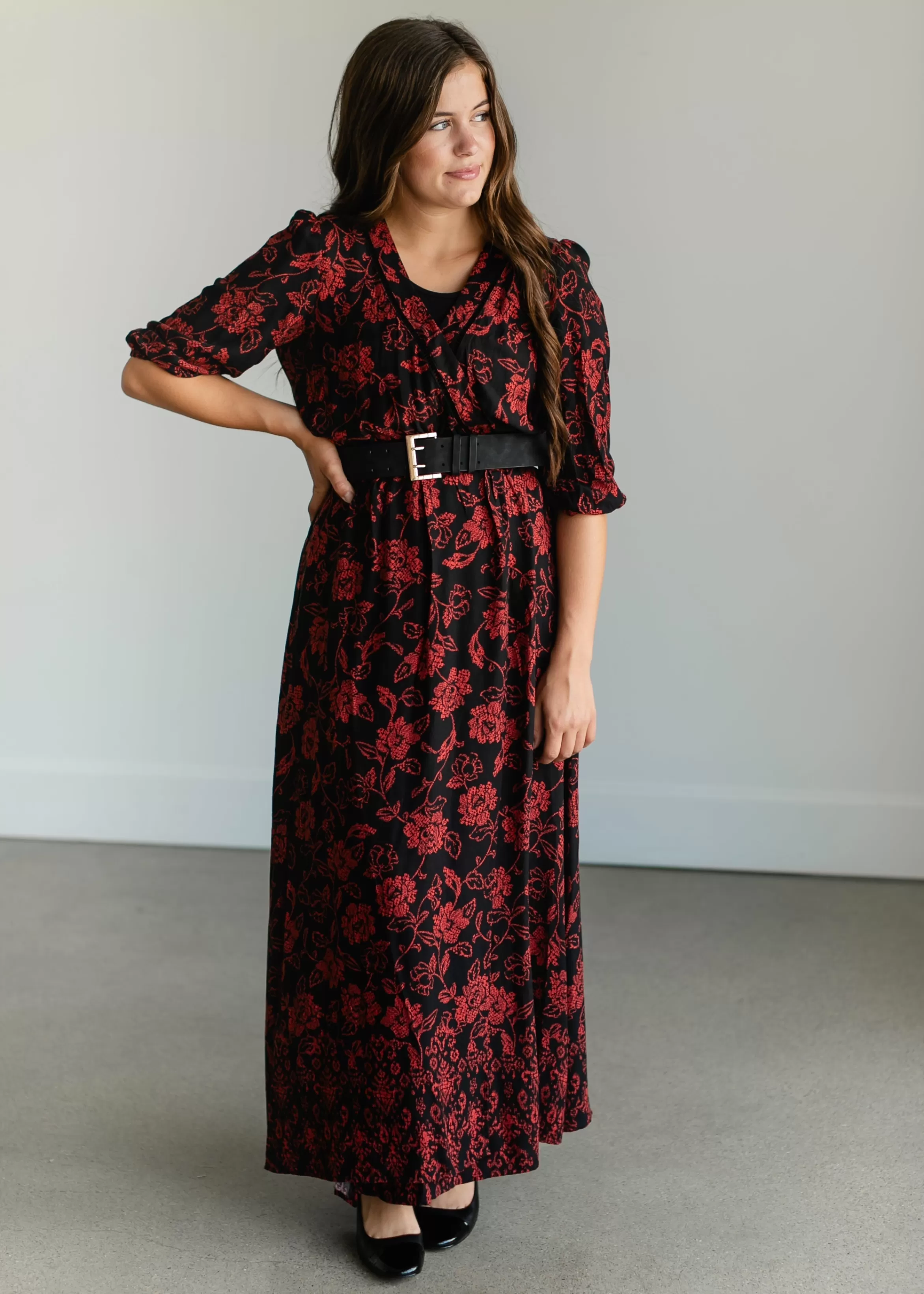 Apricot Inc Red Floral Wrap Maxi Dress Outlet