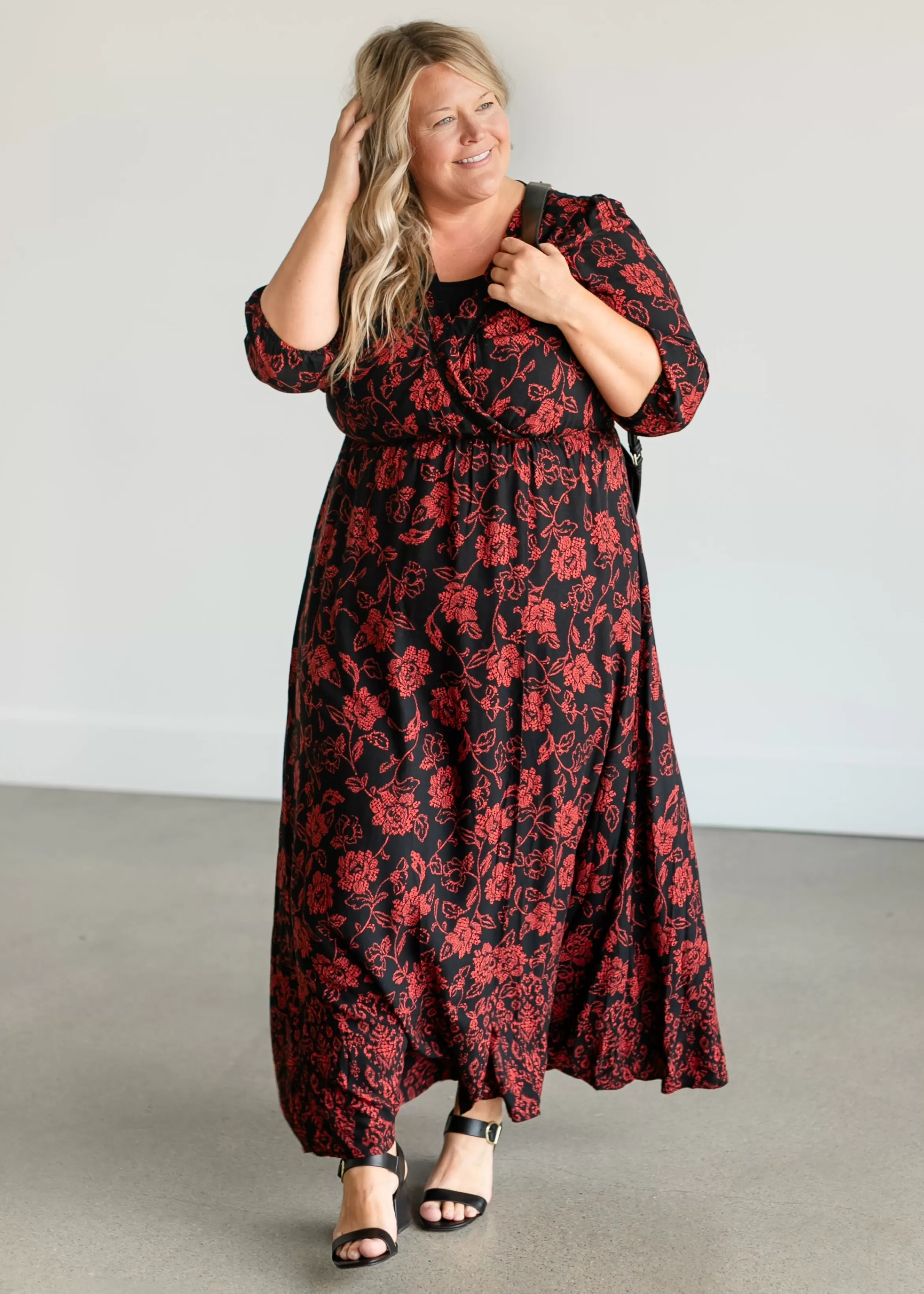 Apricot Inc Red Floral Wrap Maxi Dress Outlet