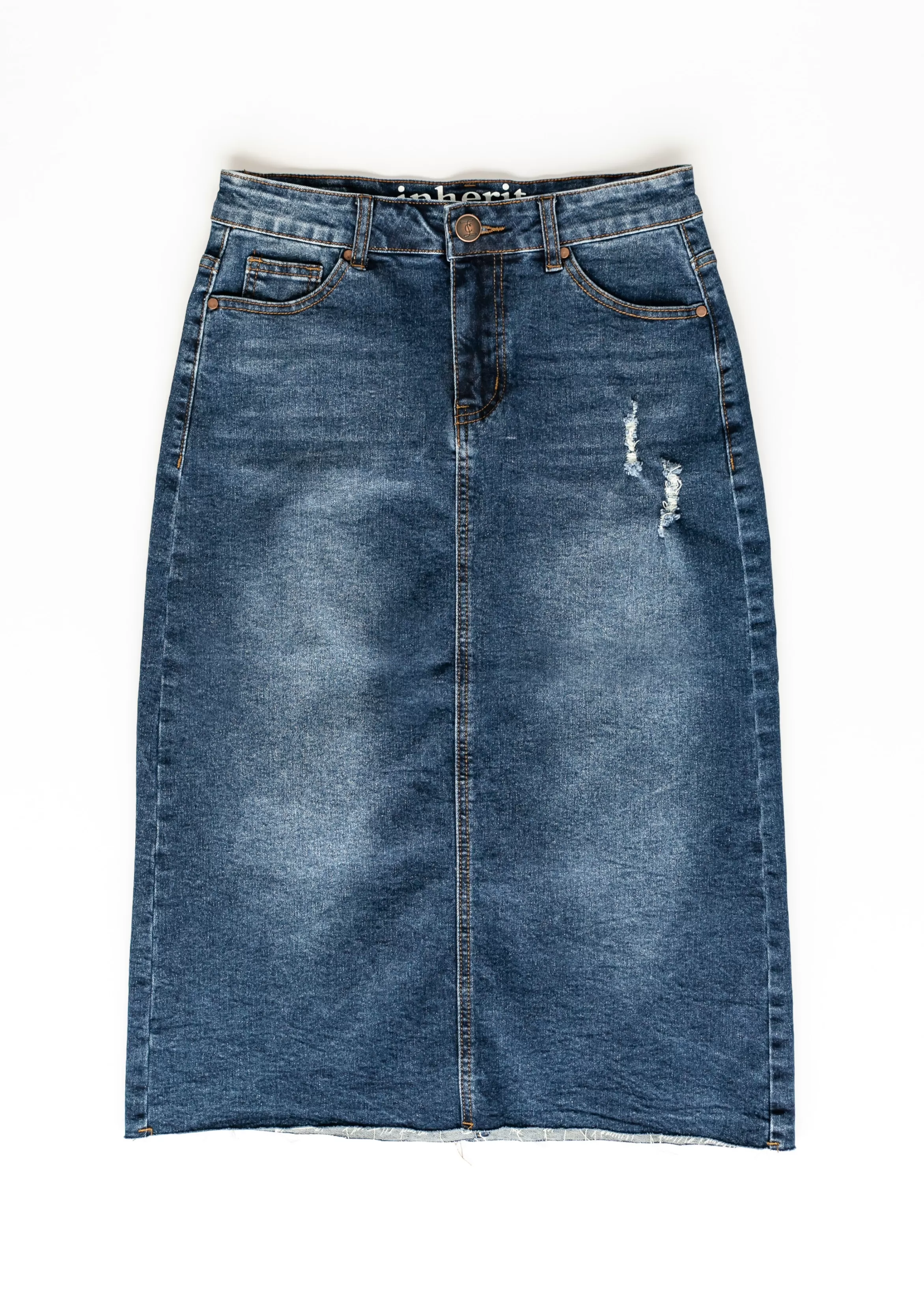 * Remi Raw Hem Light Wash Midi Skirt Online