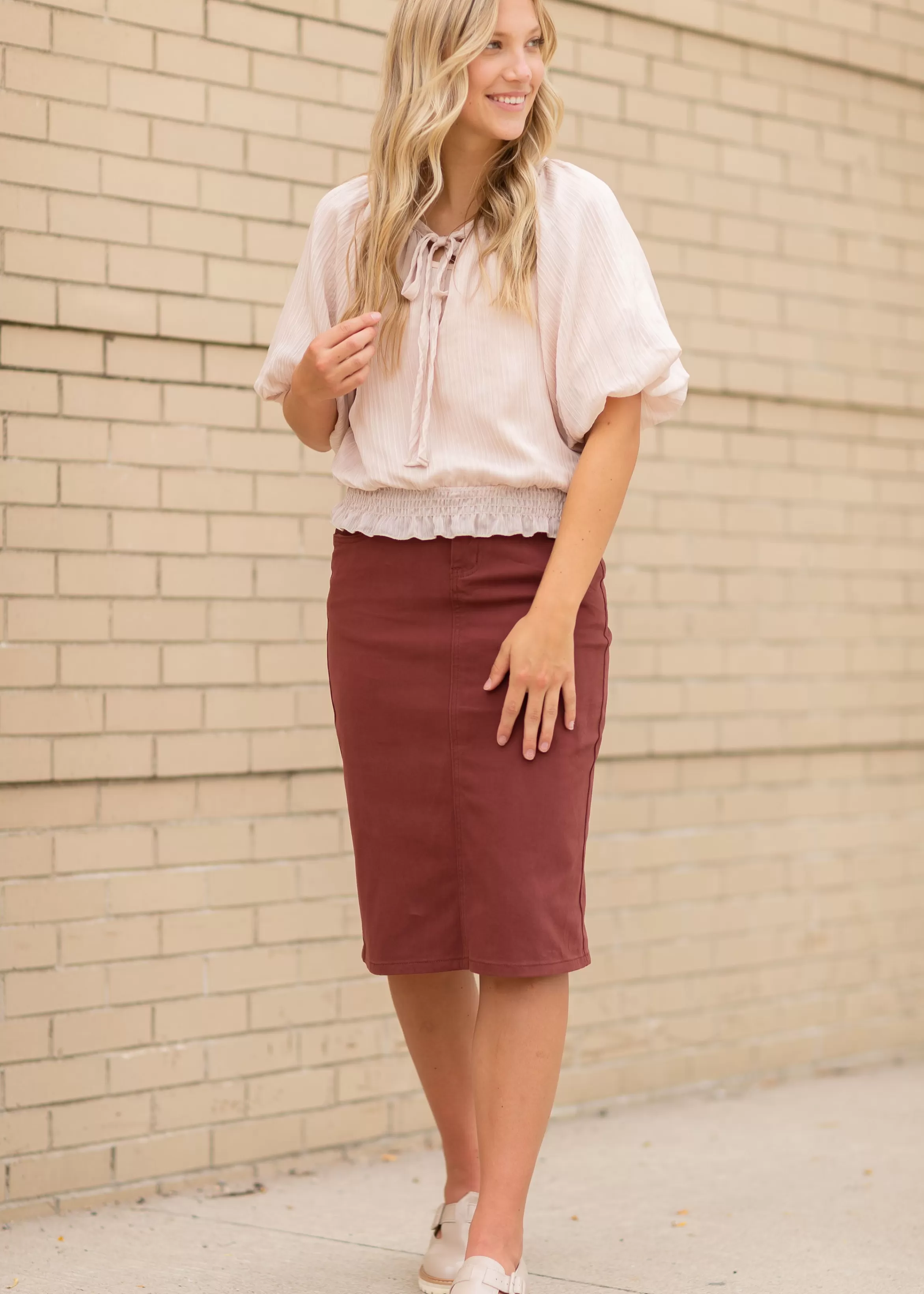 * Remi Rosewood Denim Midi Skirt Outlet
