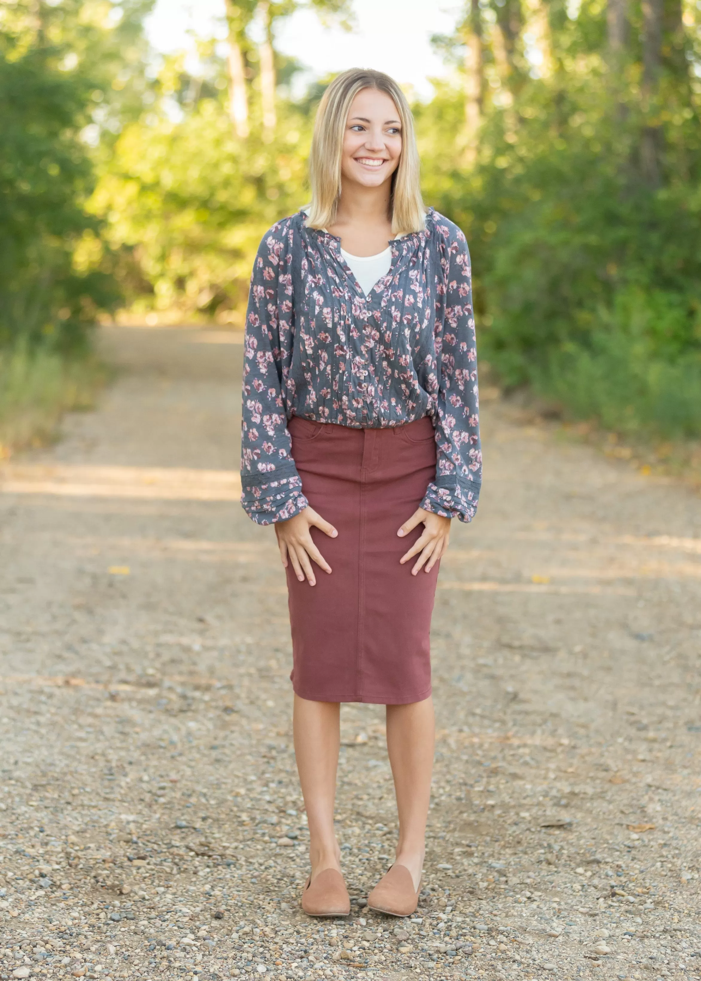 * Remi Rosewood Denim Midi Skirt Outlet