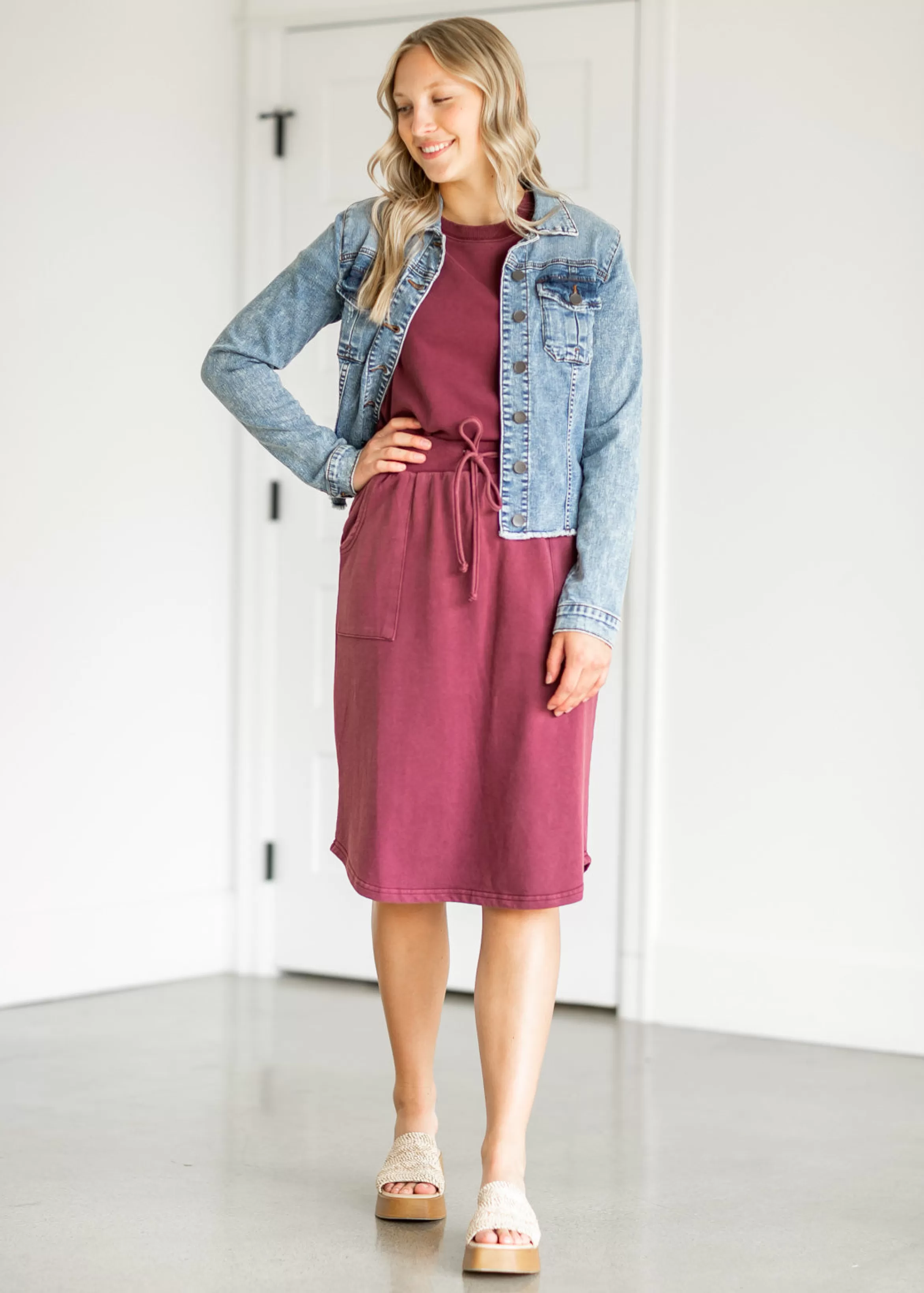 Tea N Rose Ribbed Contrast Washed Midi Skirt New