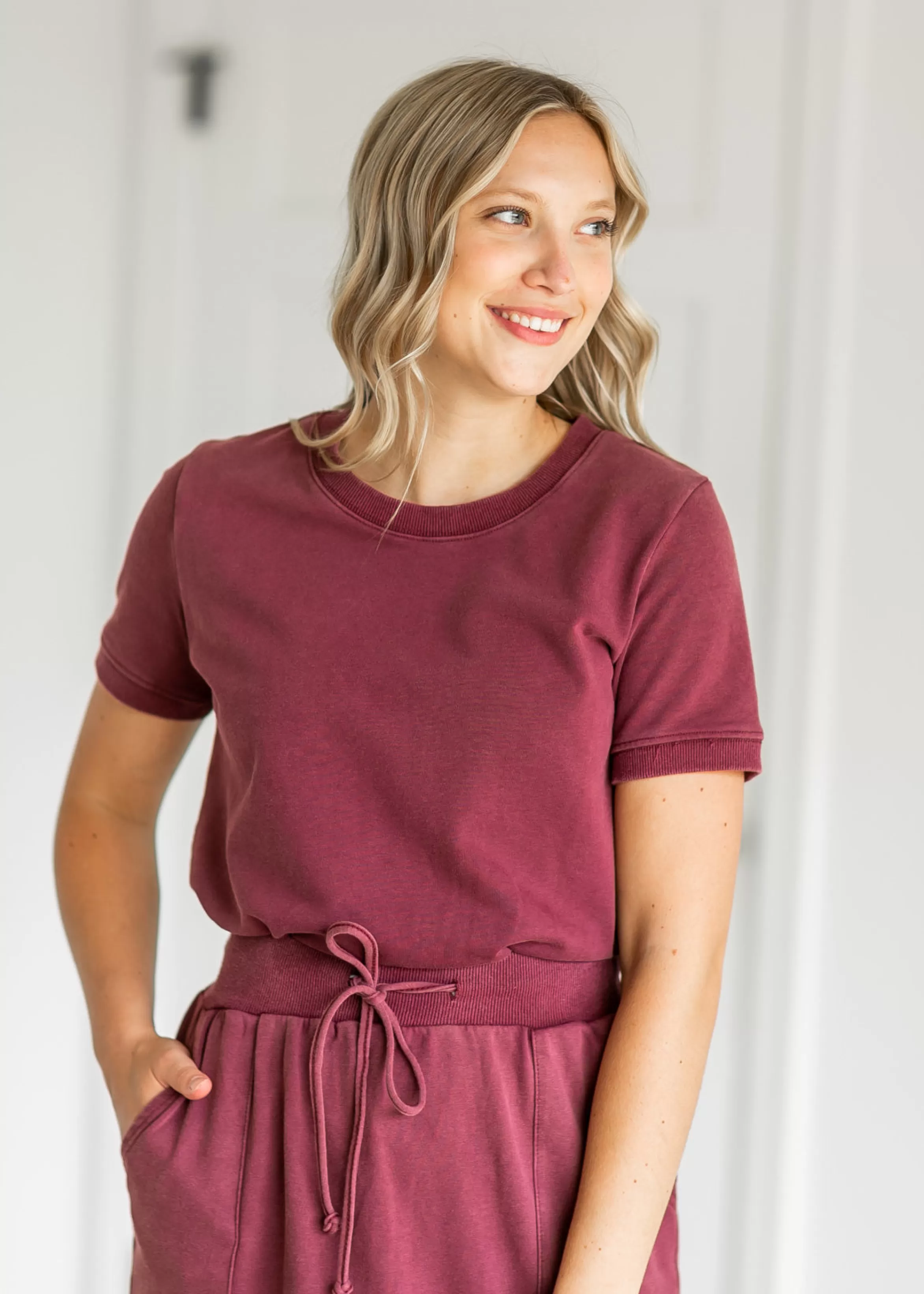 Tea N Rose Ribbed Contrast Washed T-Shirt Fashion