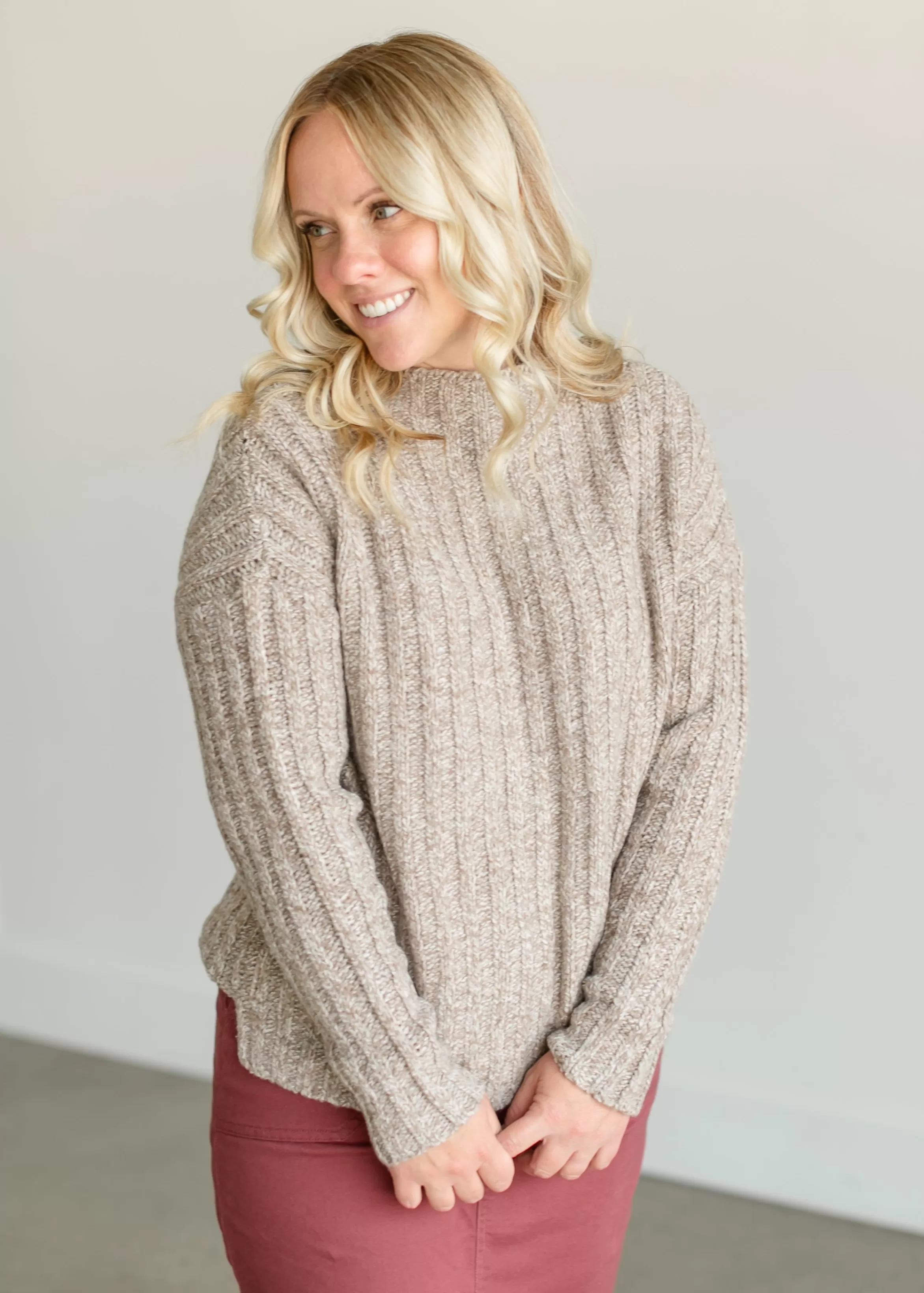 Staccato Ribbed Knit Mockneck Sweater Store