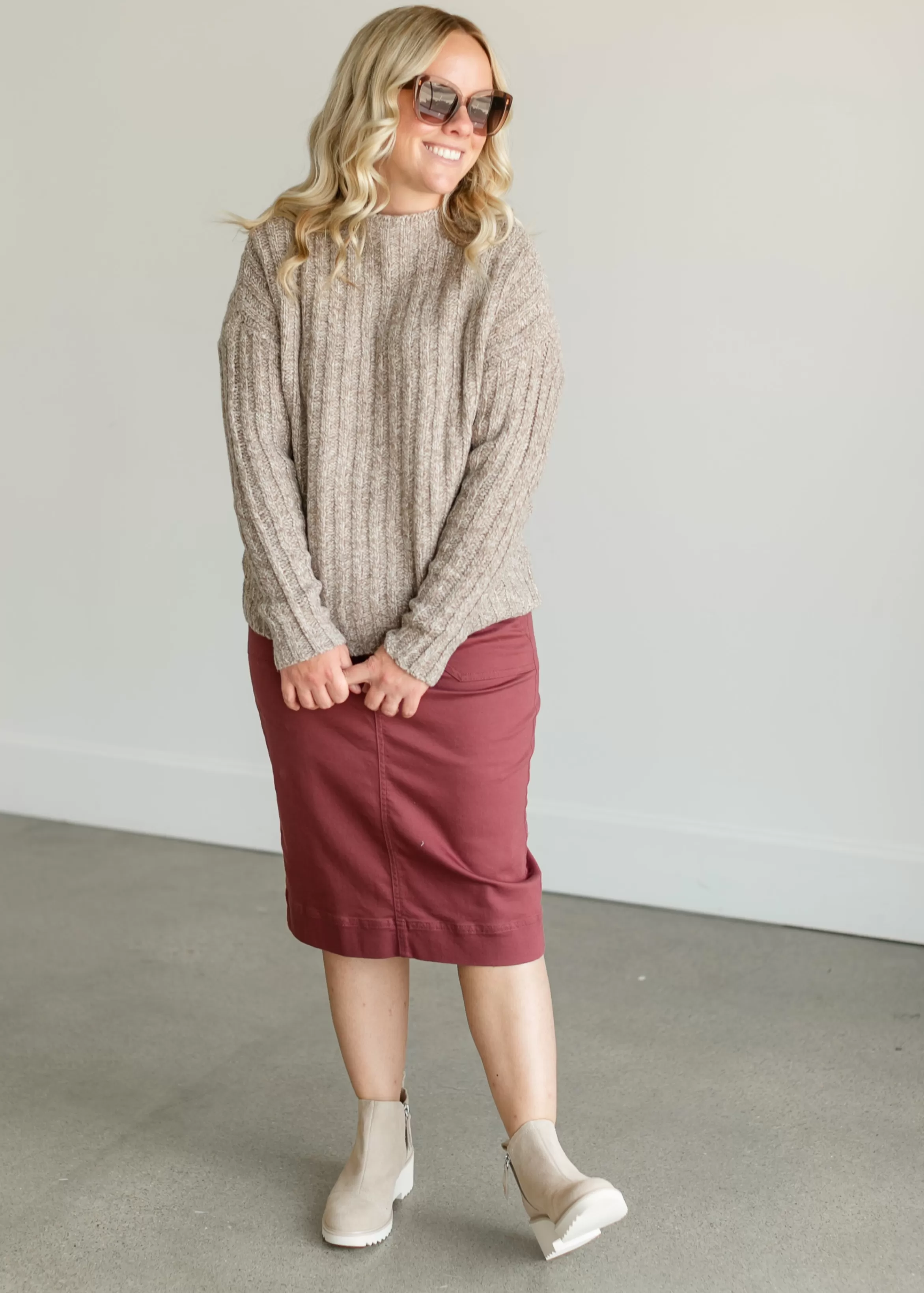 Staccato Ribbed Knit Mockneck Sweater Store