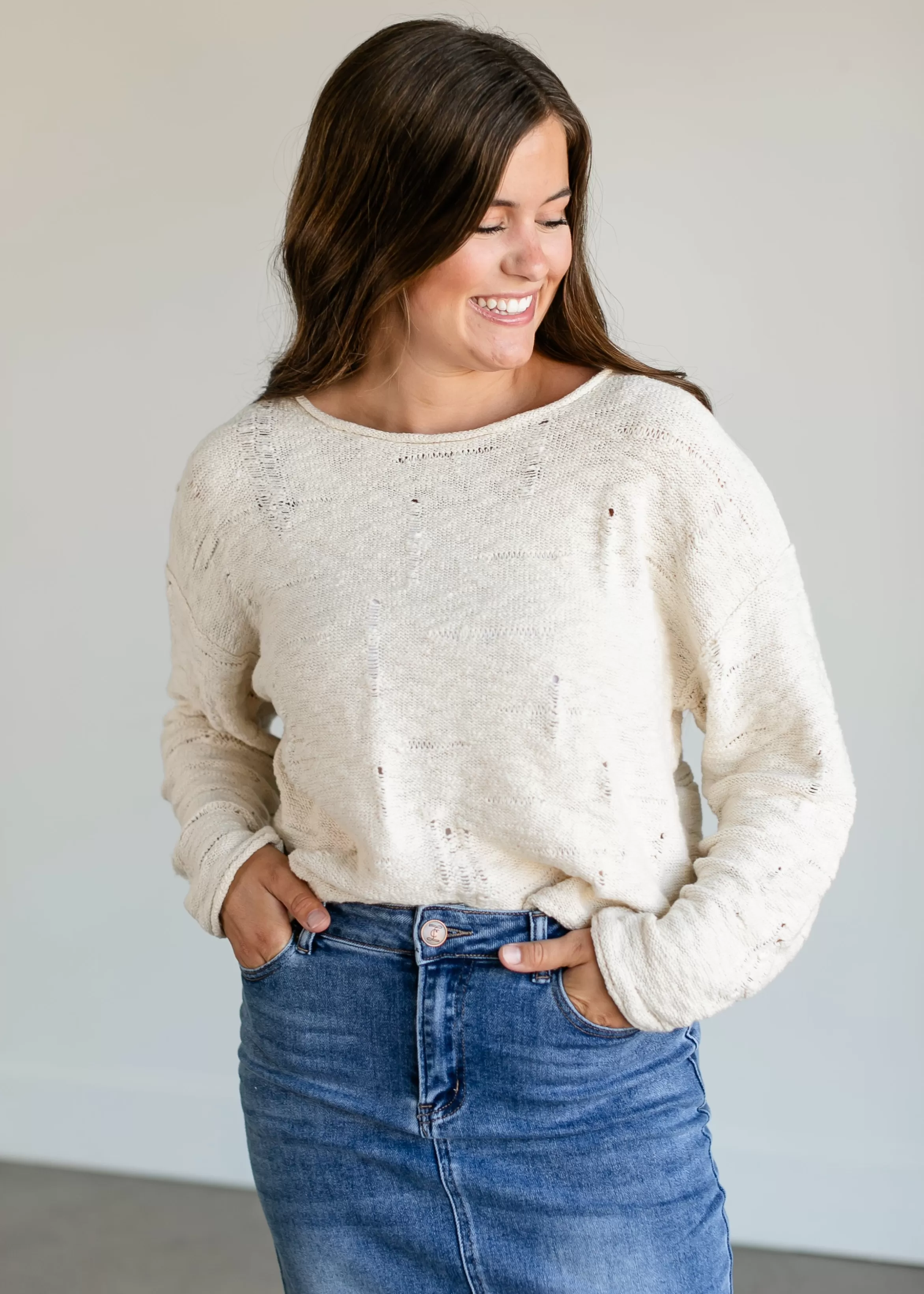 Z Supply Rowe Boatneck Distressed Sweater Sale