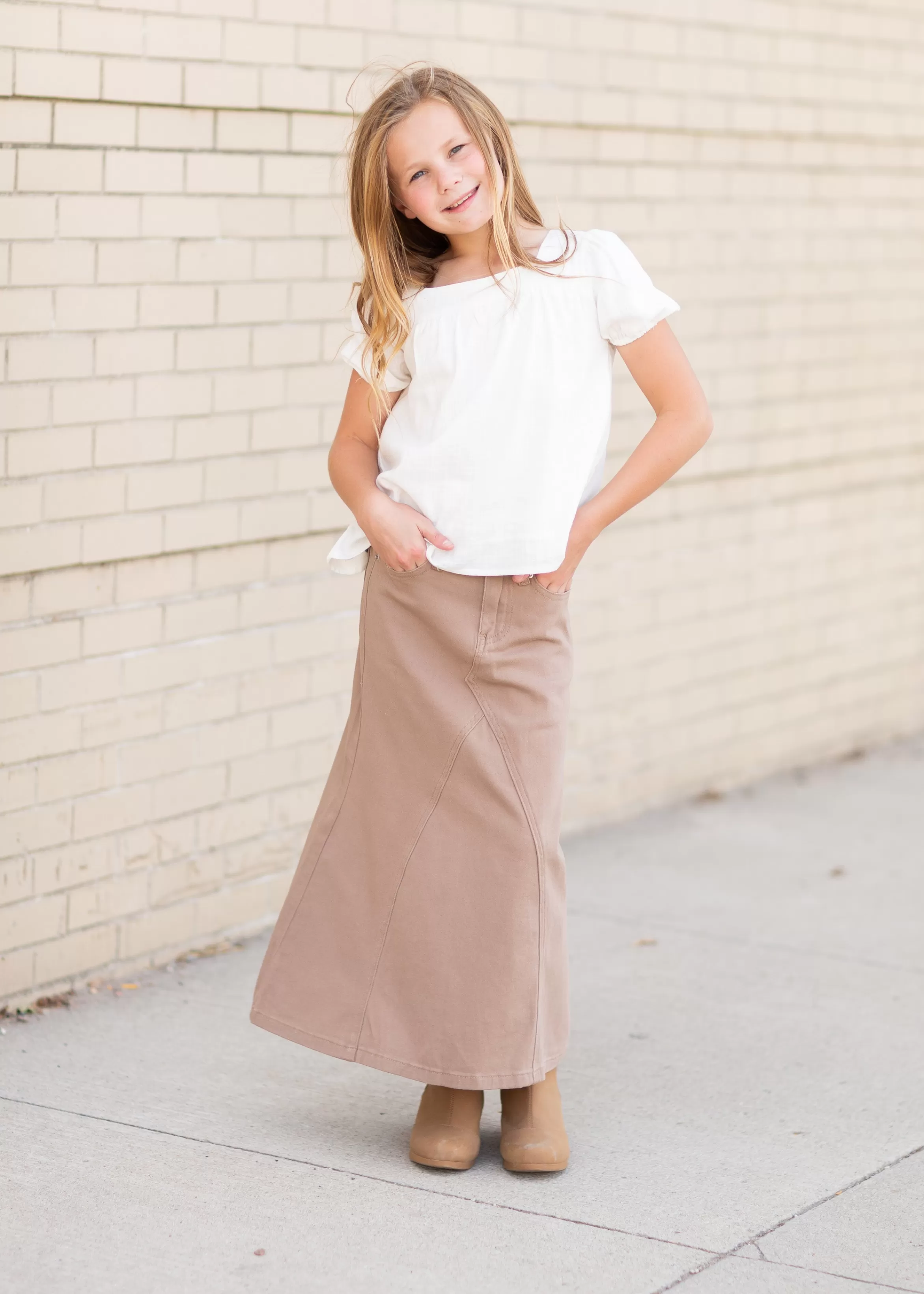 * Ruthie A-Line Long Khaki Skirt Clearance