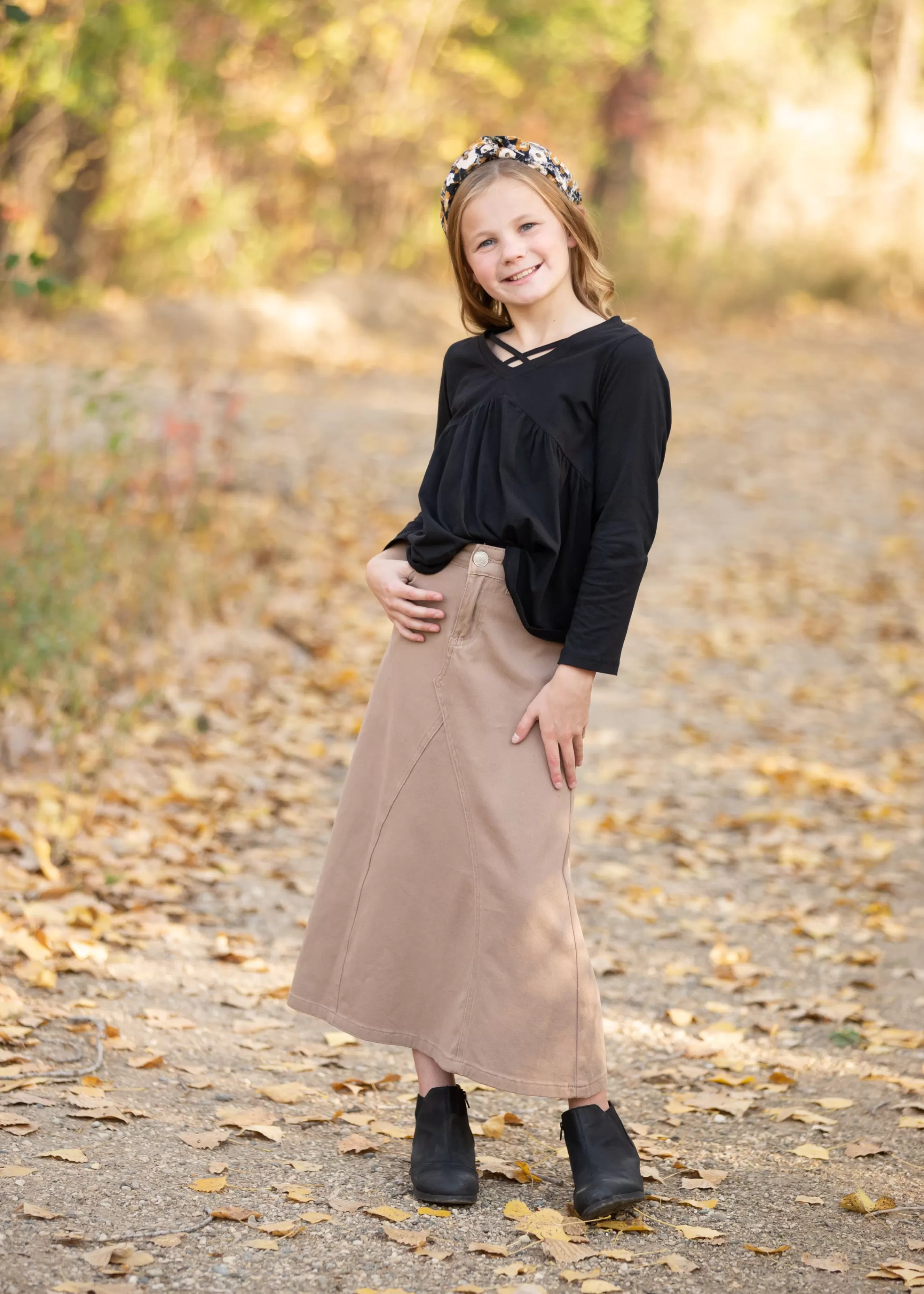 * Ruthie A-Line Long Khaki Skirt Clearance