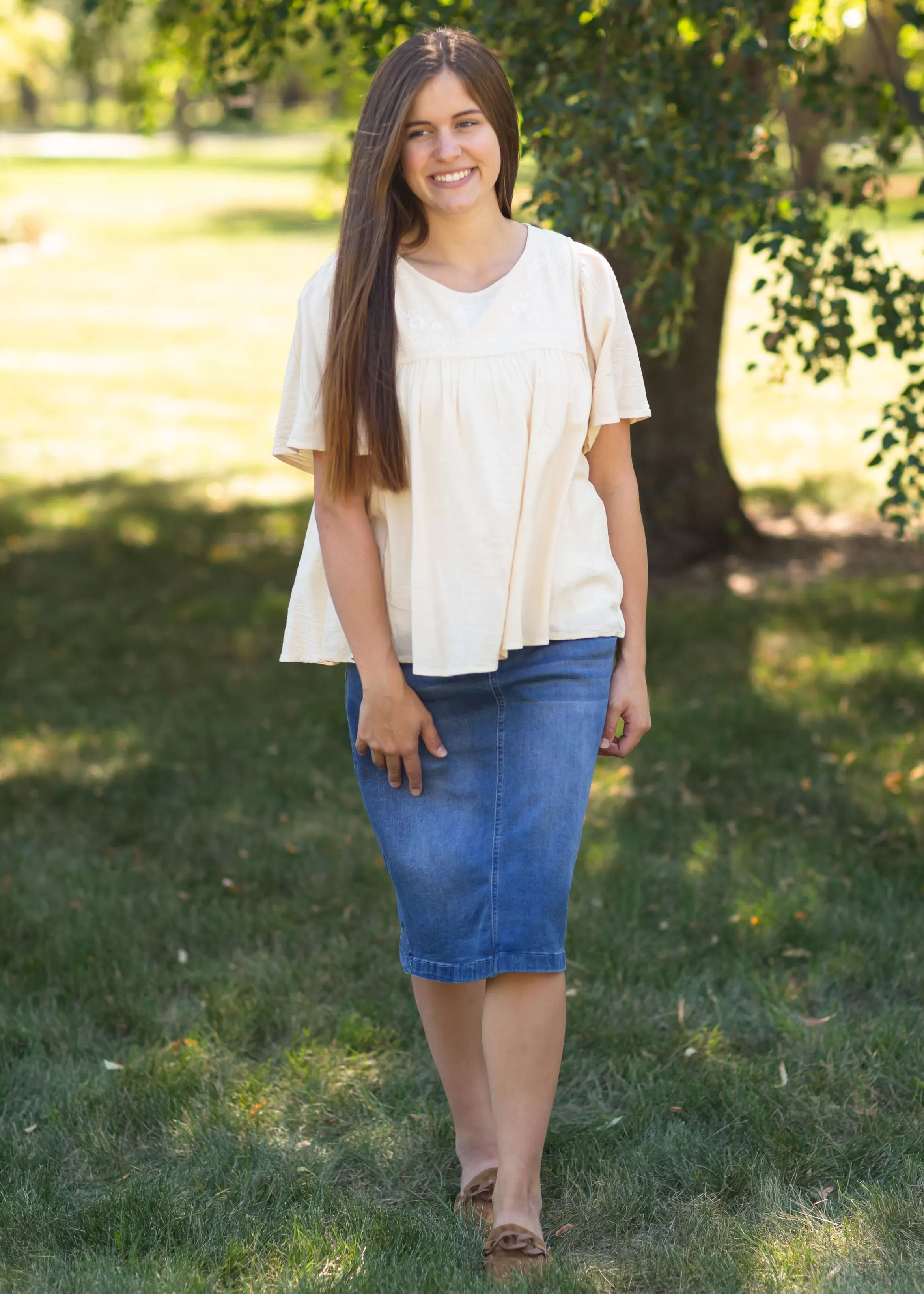 * Sandra Vintage Wash Midi Skirt Online