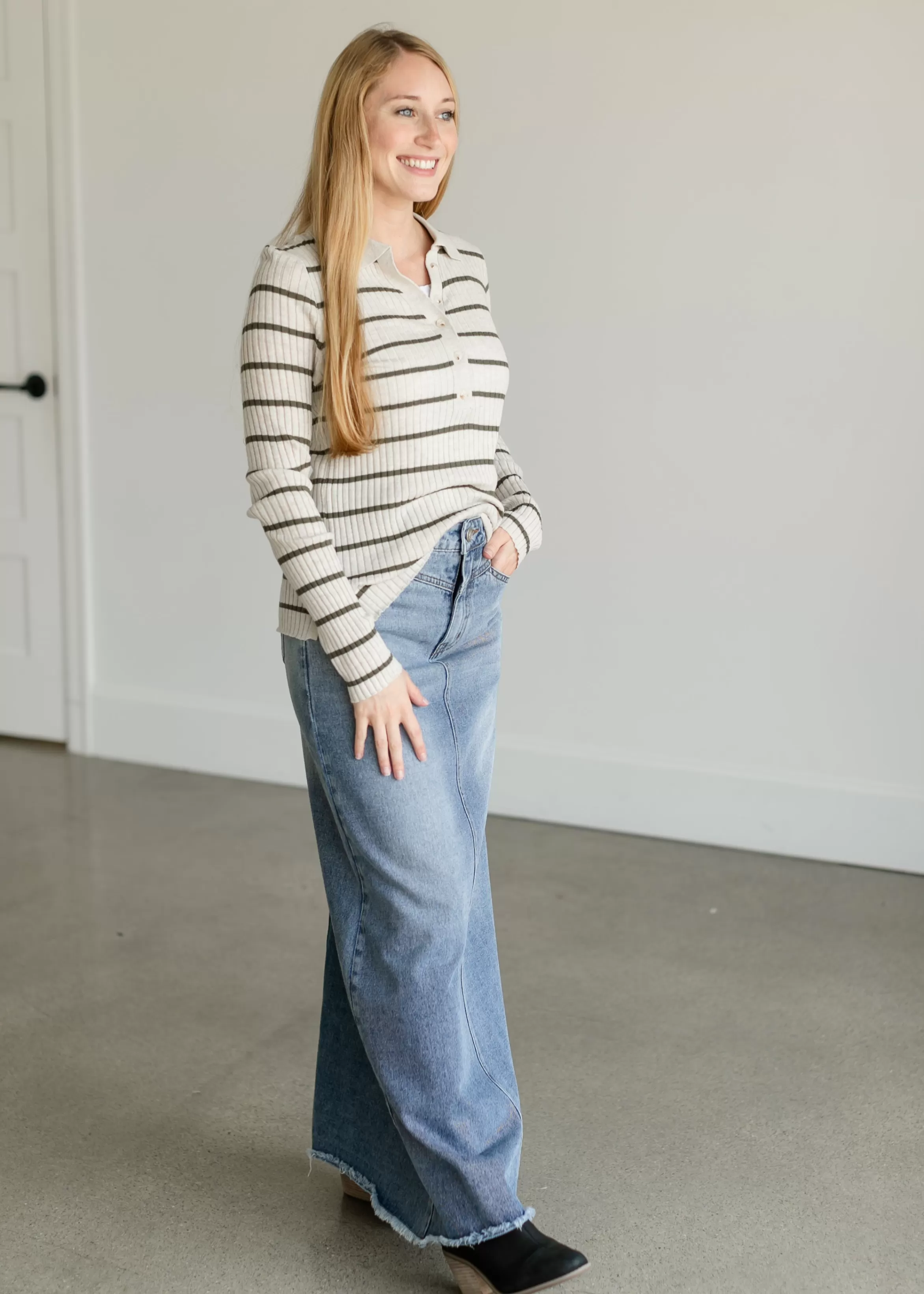 Thread & Supply Savannah Ribbed Striped Polo Top Cheap
