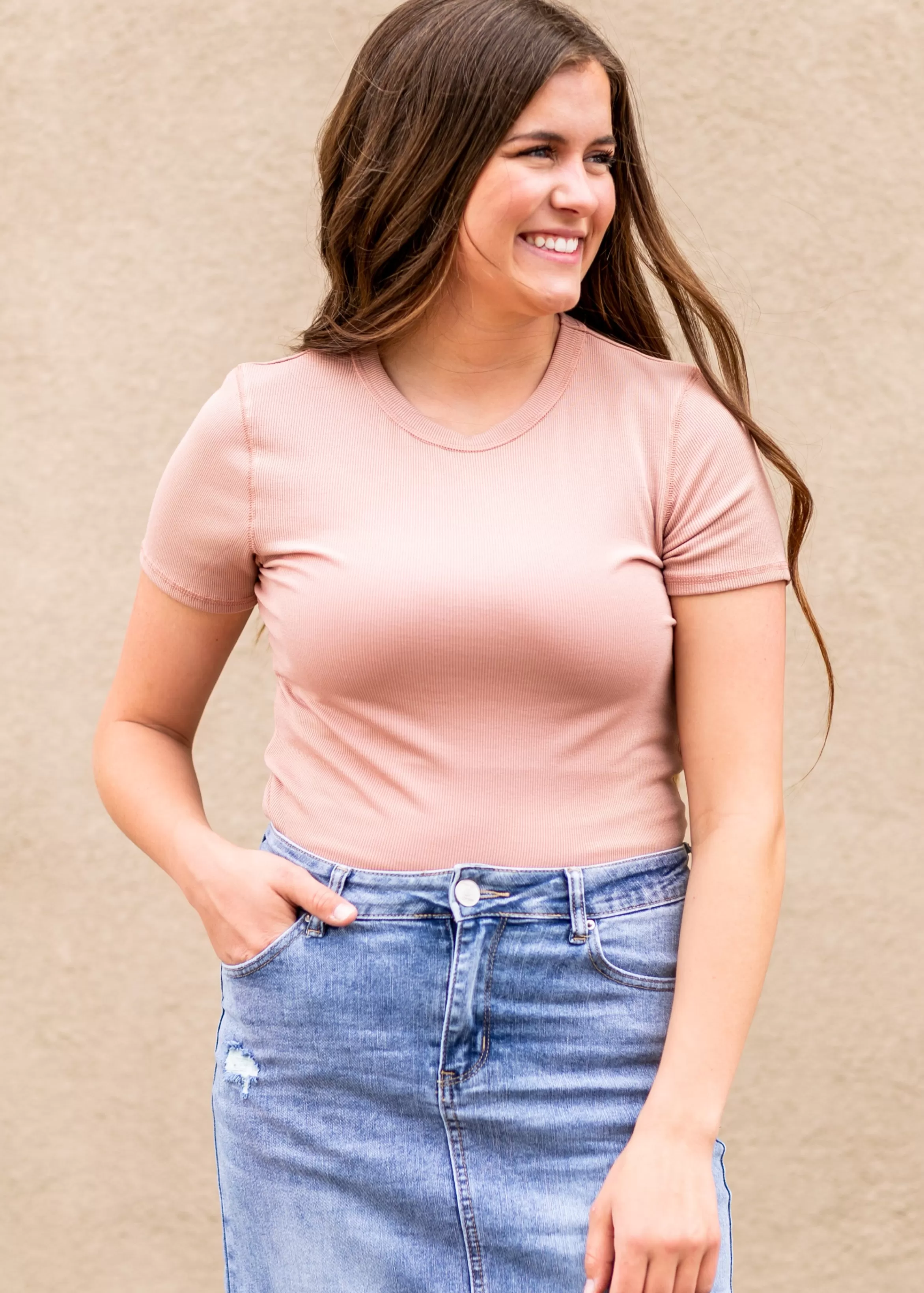 Wishlist Short Sleeve Blush Ribbed T-Shirt Shop