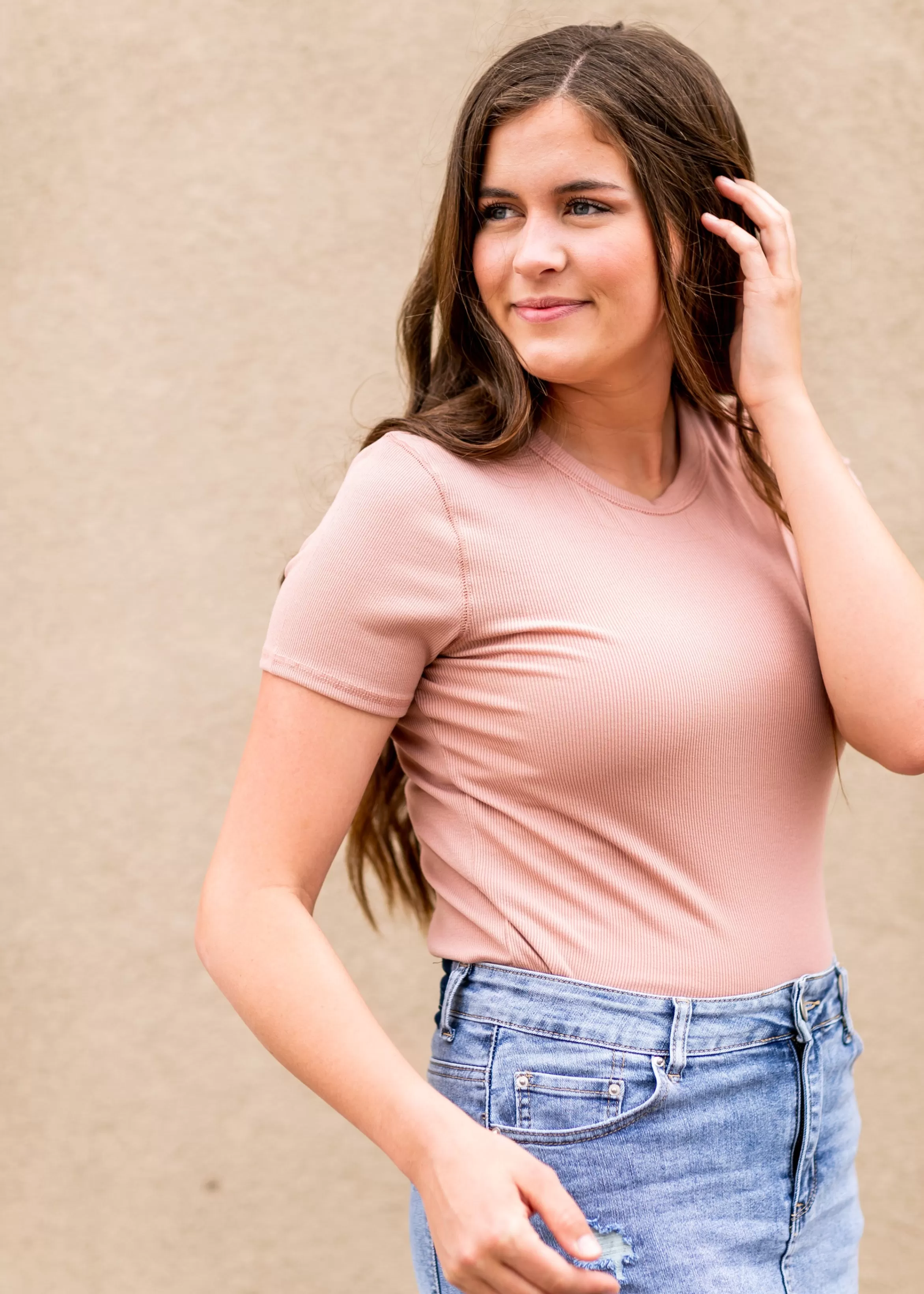 Wishlist Short Sleeve Blush Ribbed T-Shirt Shop