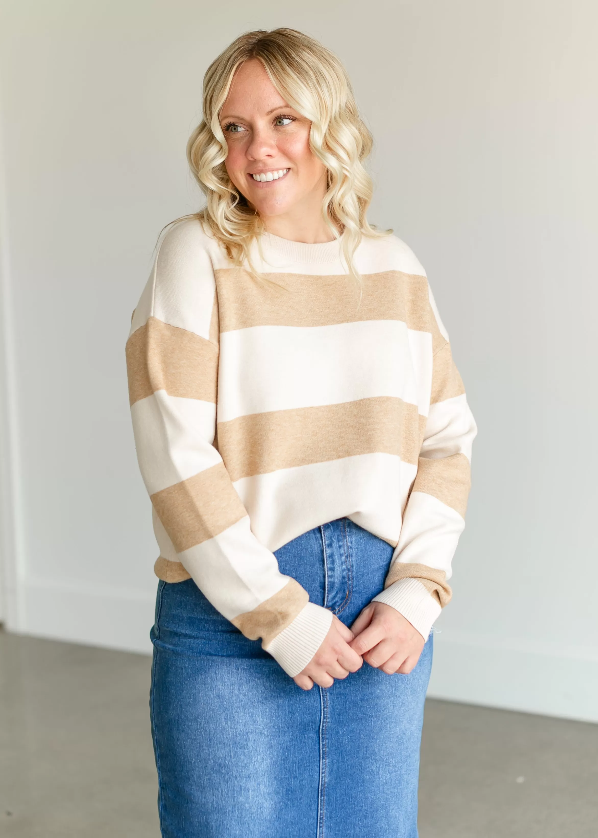 Tea N Rose Soft Crewneck Striped Sweater Clearance