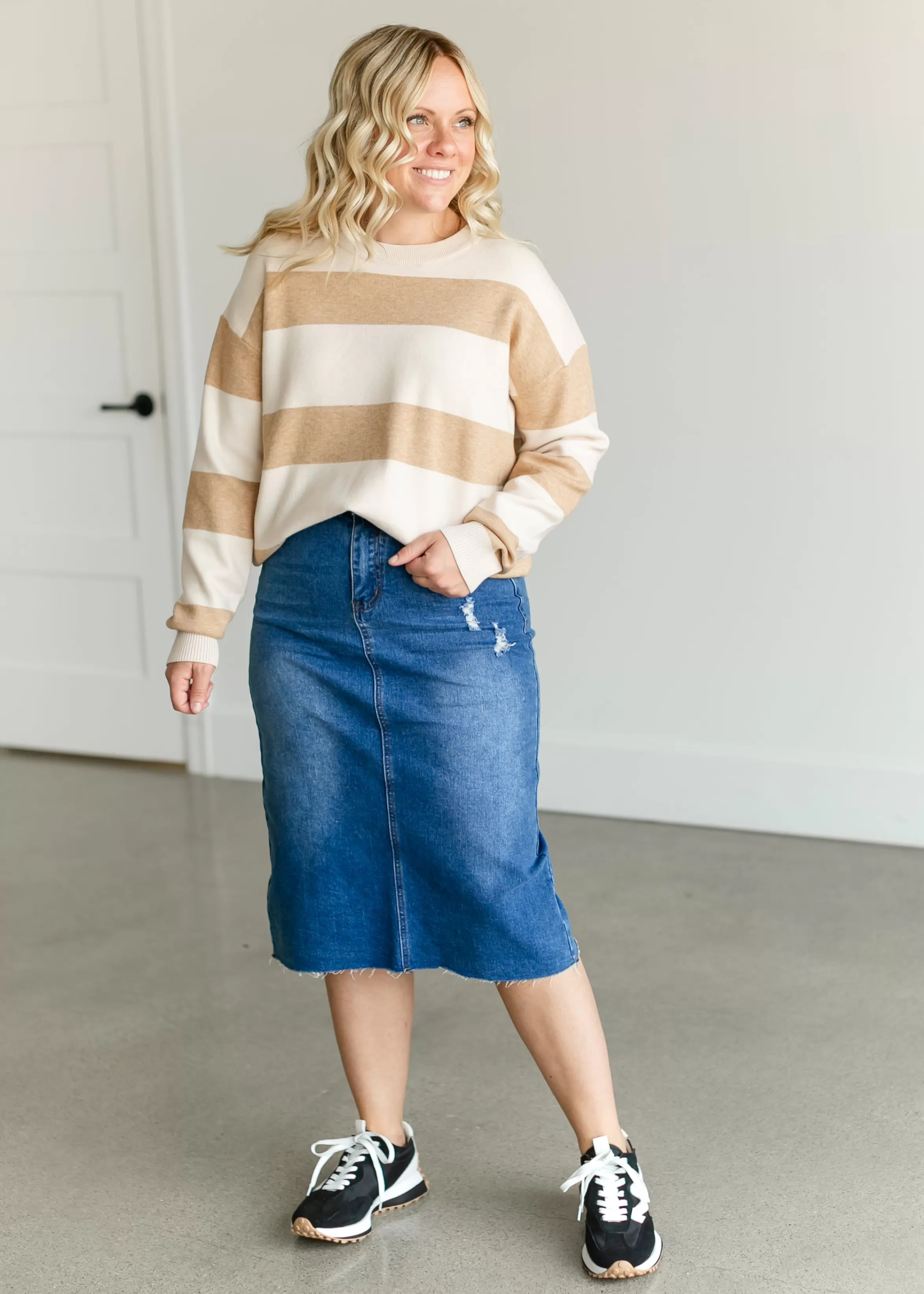 Tea N Rose Soft Crewneck Striped Sweater Clearance