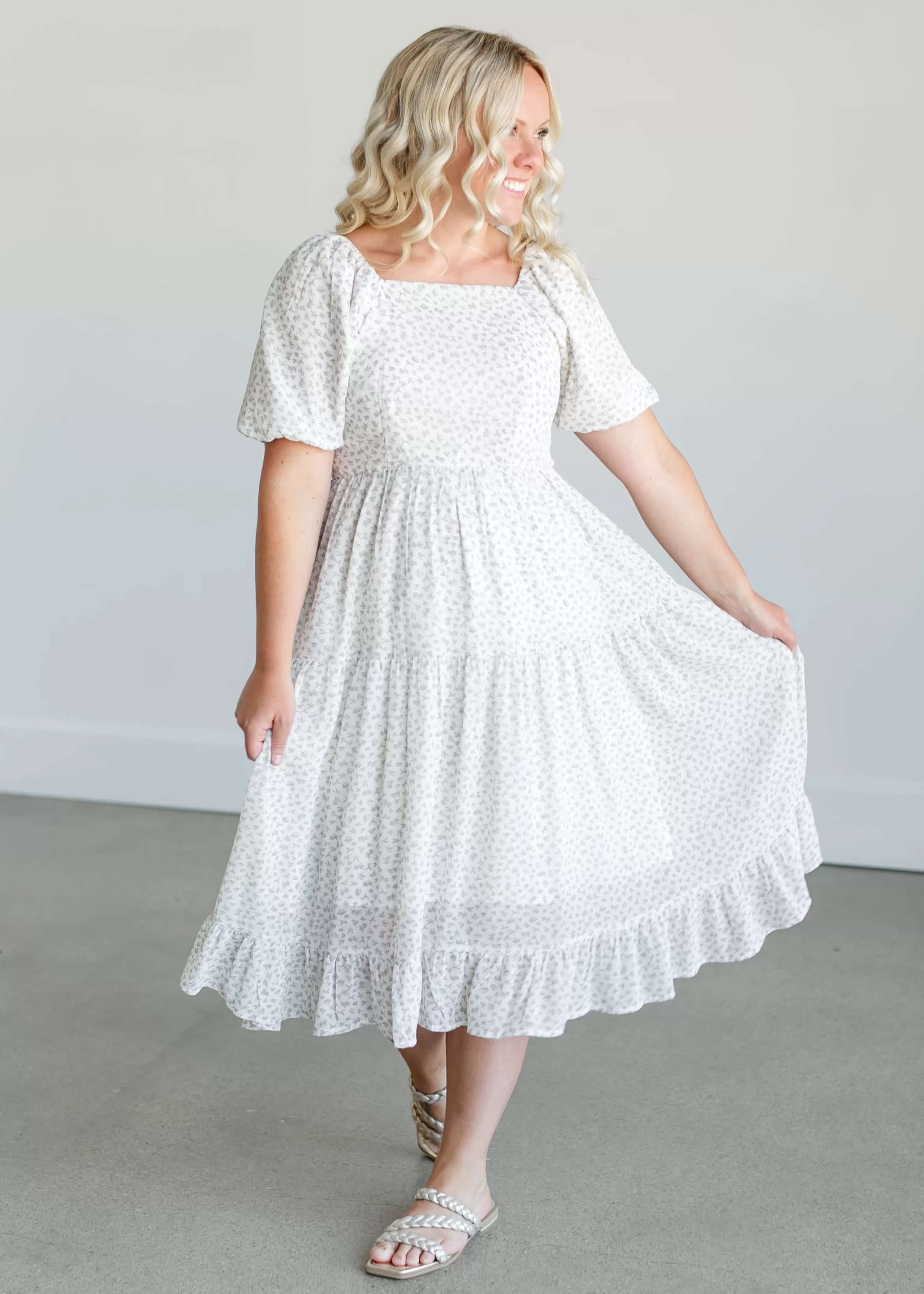 Mikarose Square Neck Tiered Midi Dress Shop