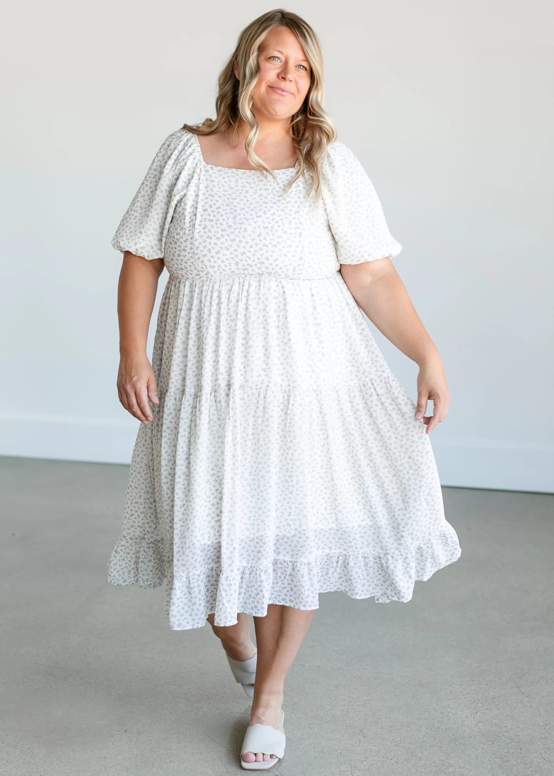 Mikarose Square Neck Tiered Midi Dress Shop