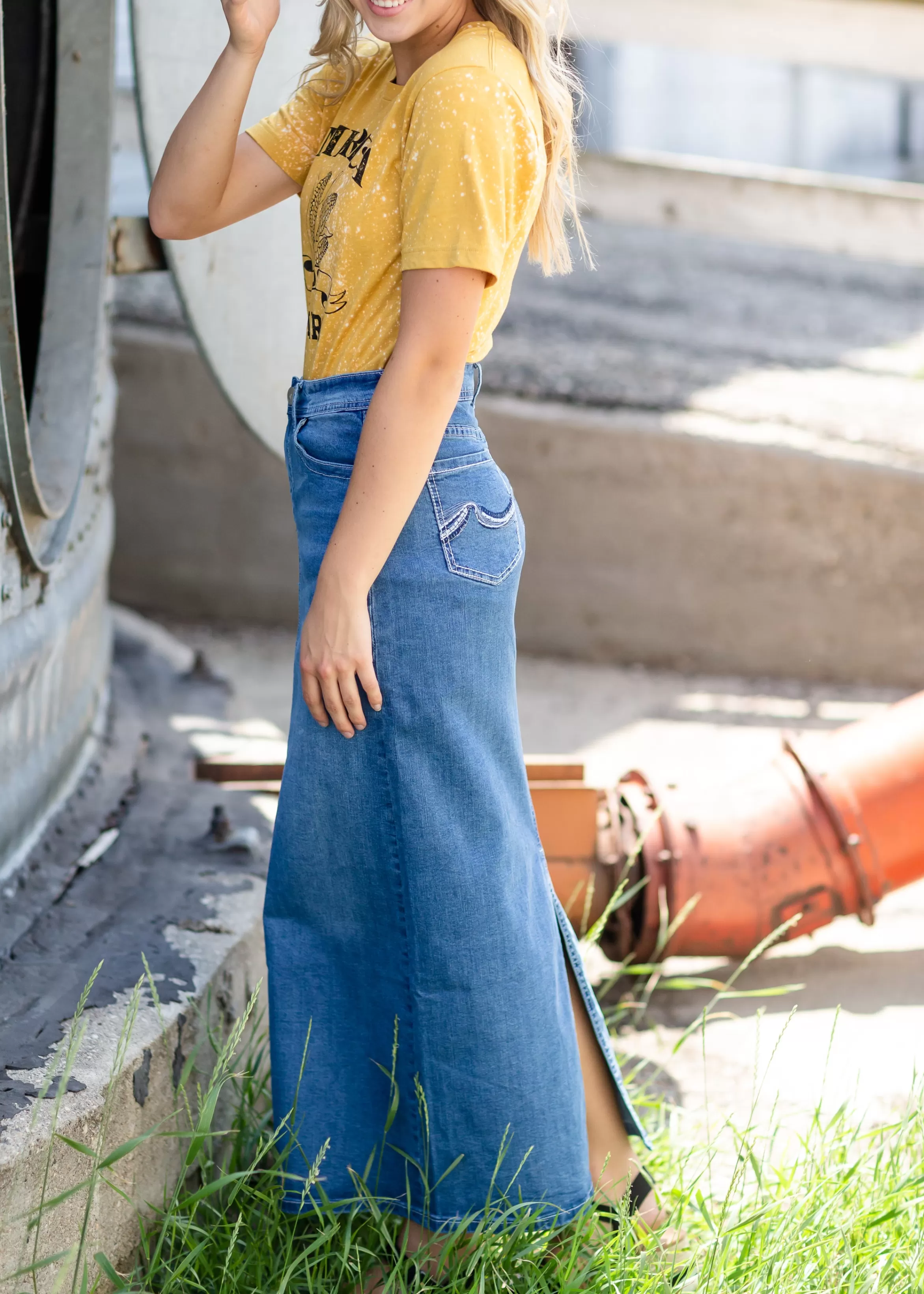 * Stella Light Long Denim Skirt Best Sale