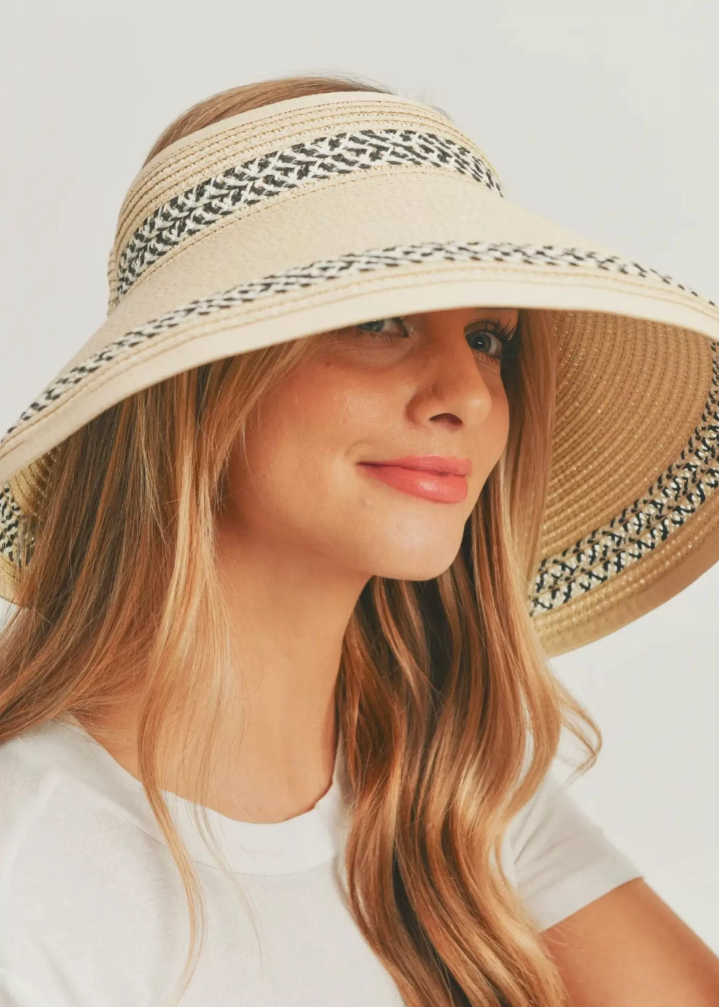 Accessorize Me Straw Two Pattern Roll Up Sun Visor Cheap