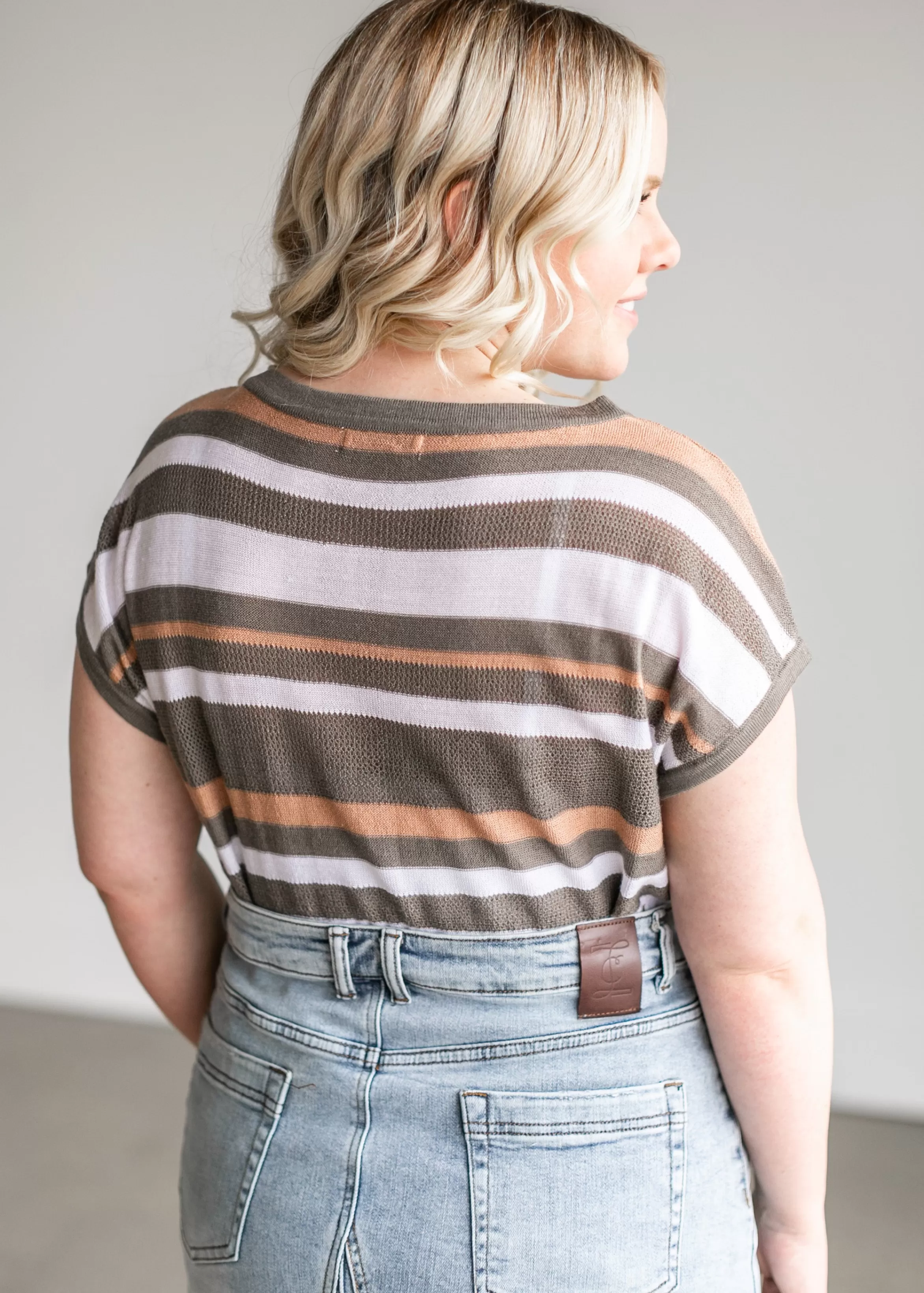 Staccato Striped Knit Dolman Short Sleeve Top Online