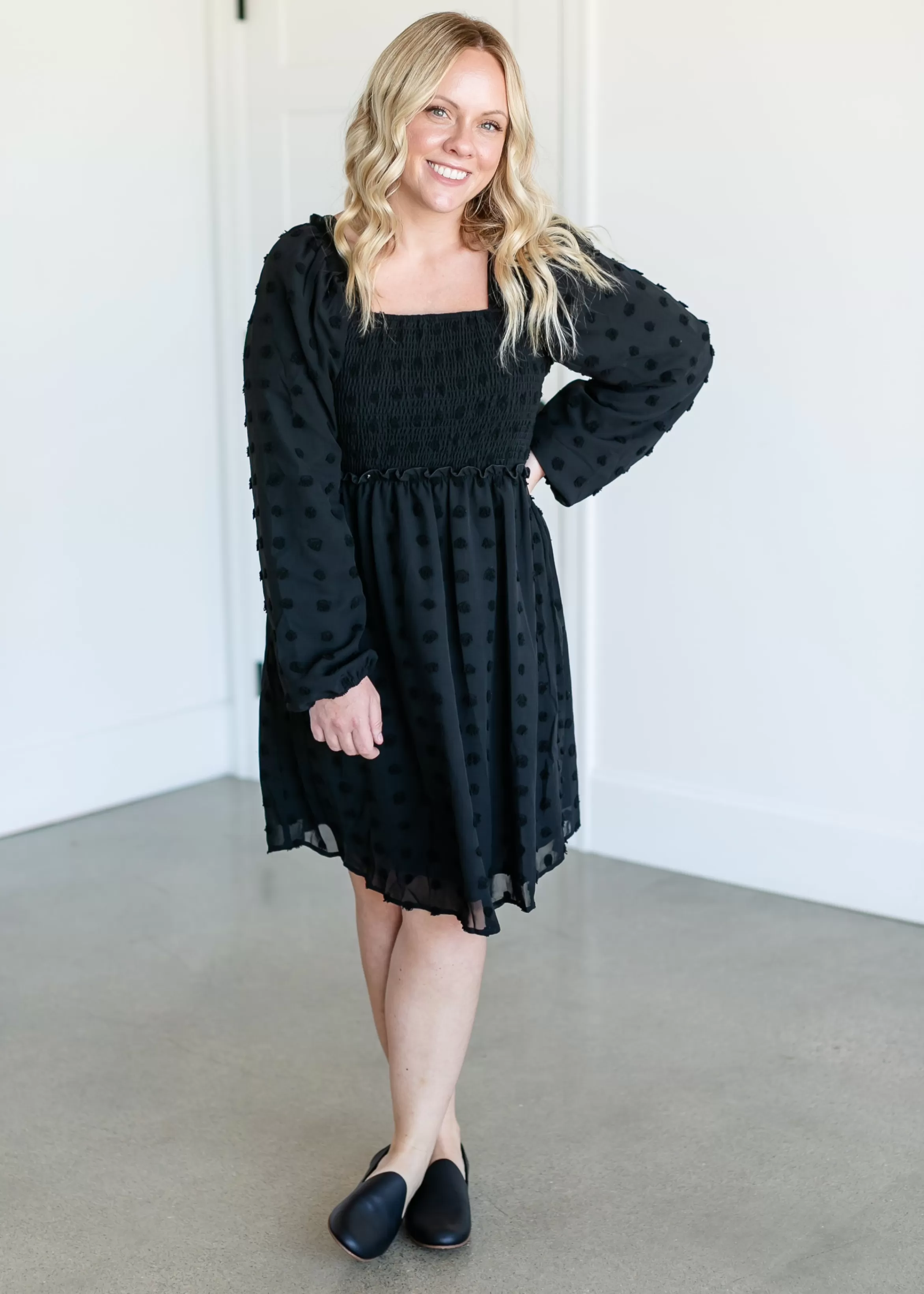 Mikarose Swiss Dot Smocked Midi Dress Discount