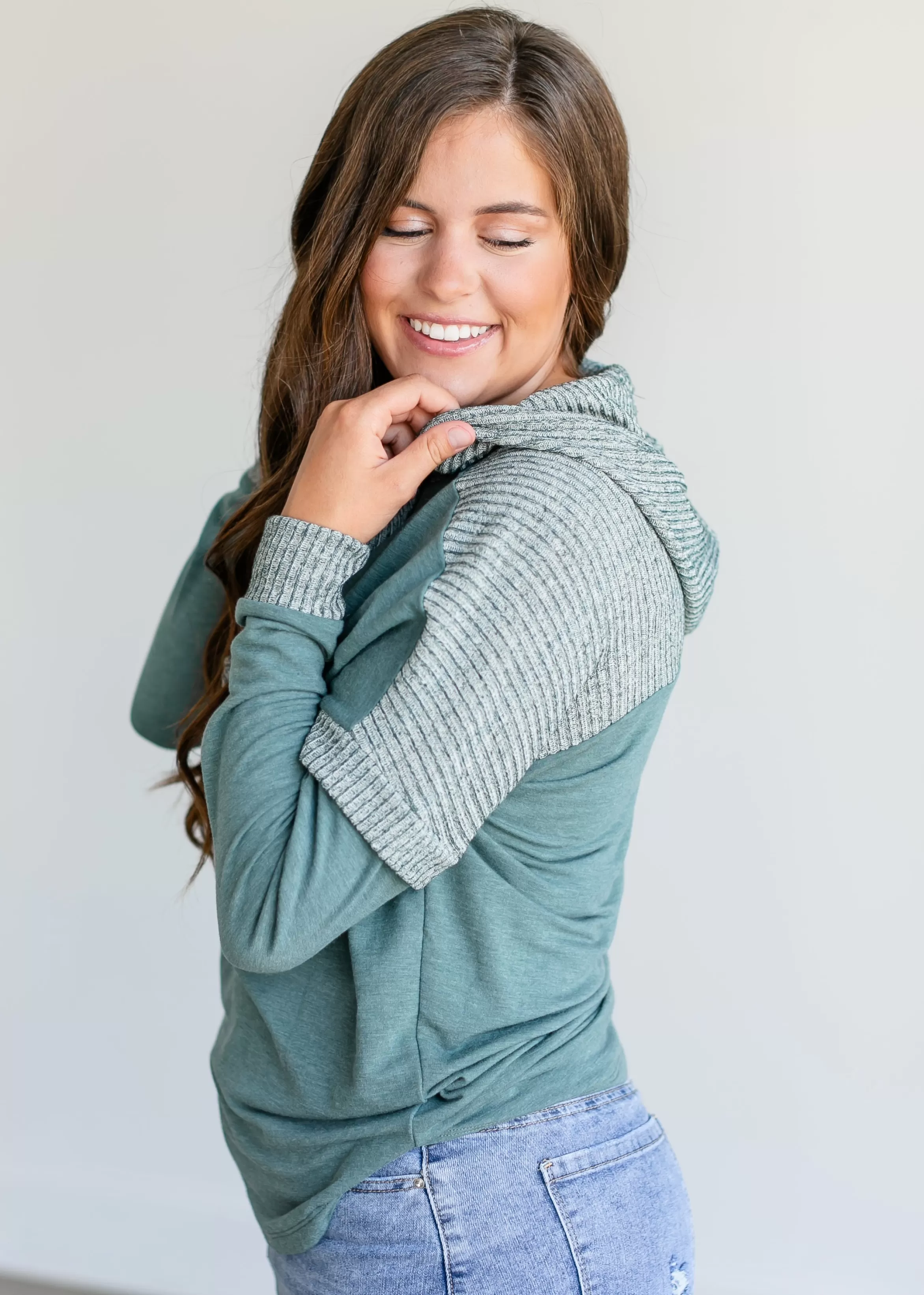 Staccato Teal Long Sleeve Lightweight Hoodie Sale