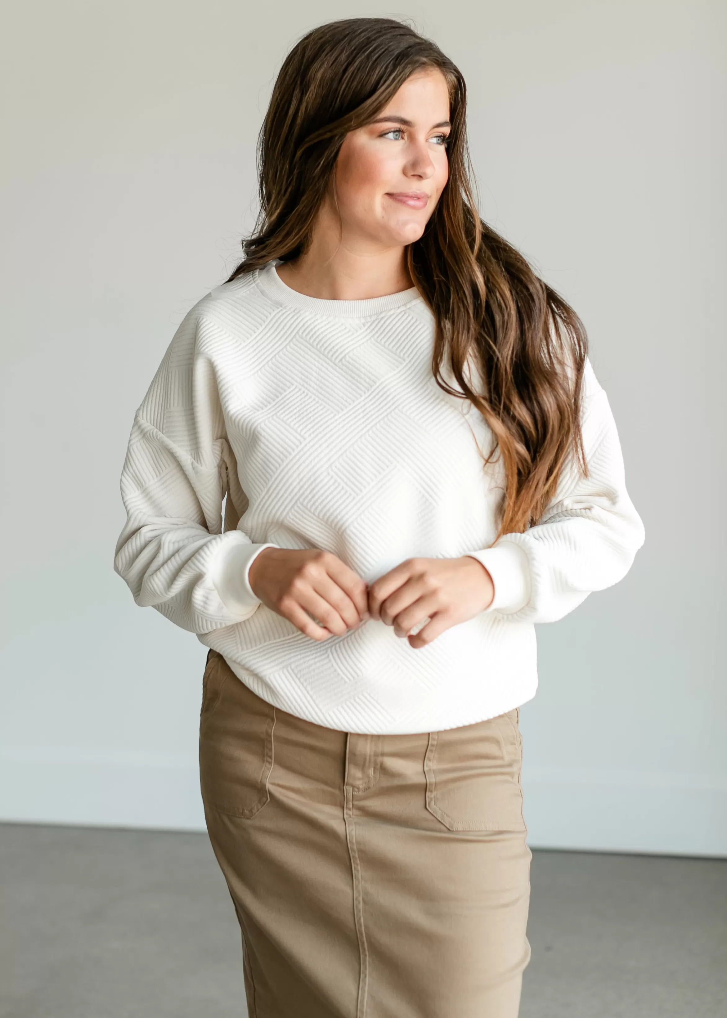 Staccato Textured Cream Knit Crewneck Top Best