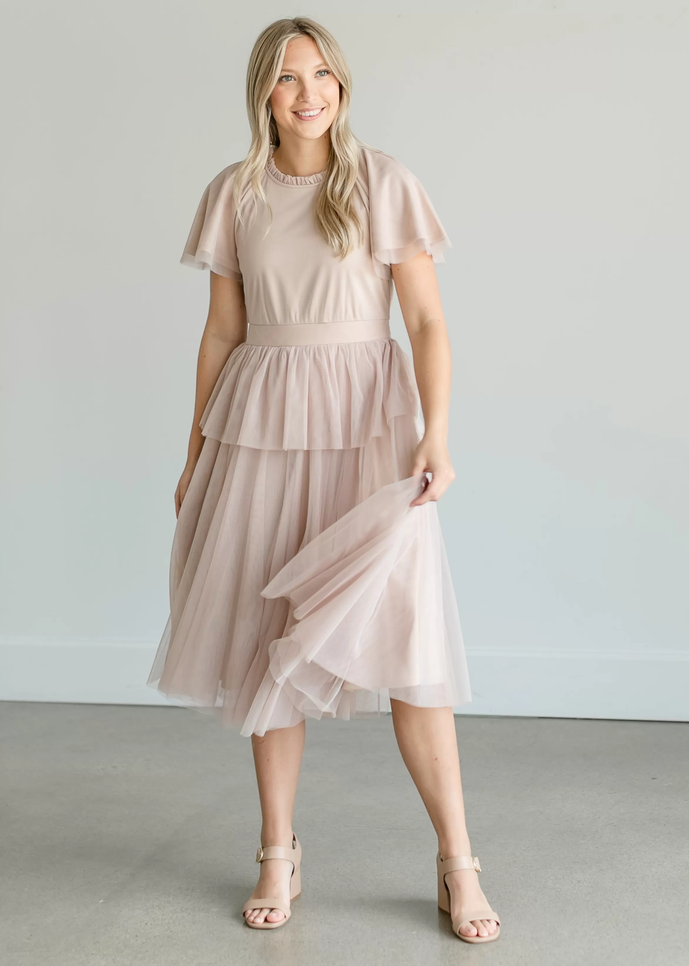 Tea N Rose Tulle Tiered Midi Dress Discount