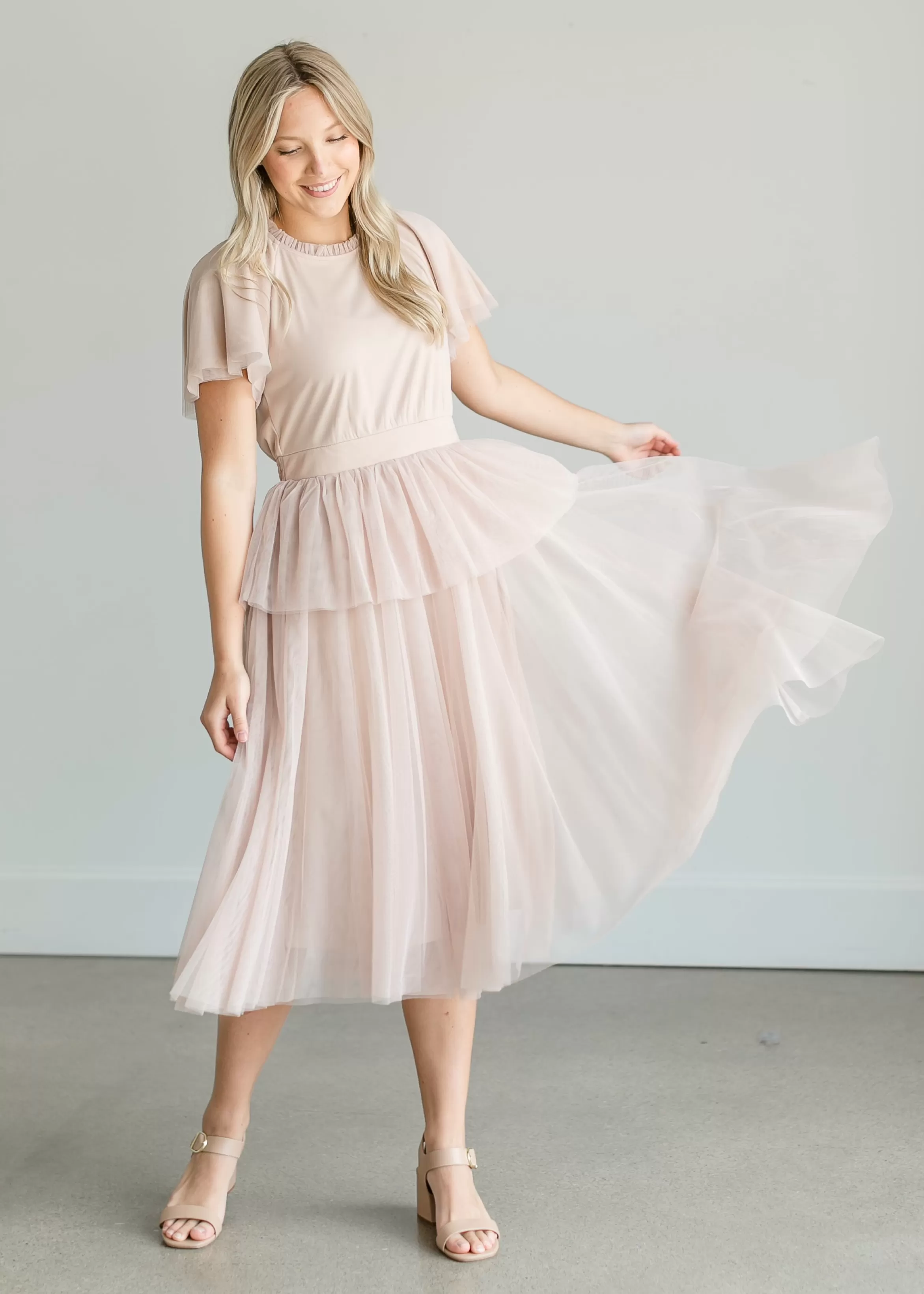 Tea N Rose Tulle Tiered Midi Dress Discount