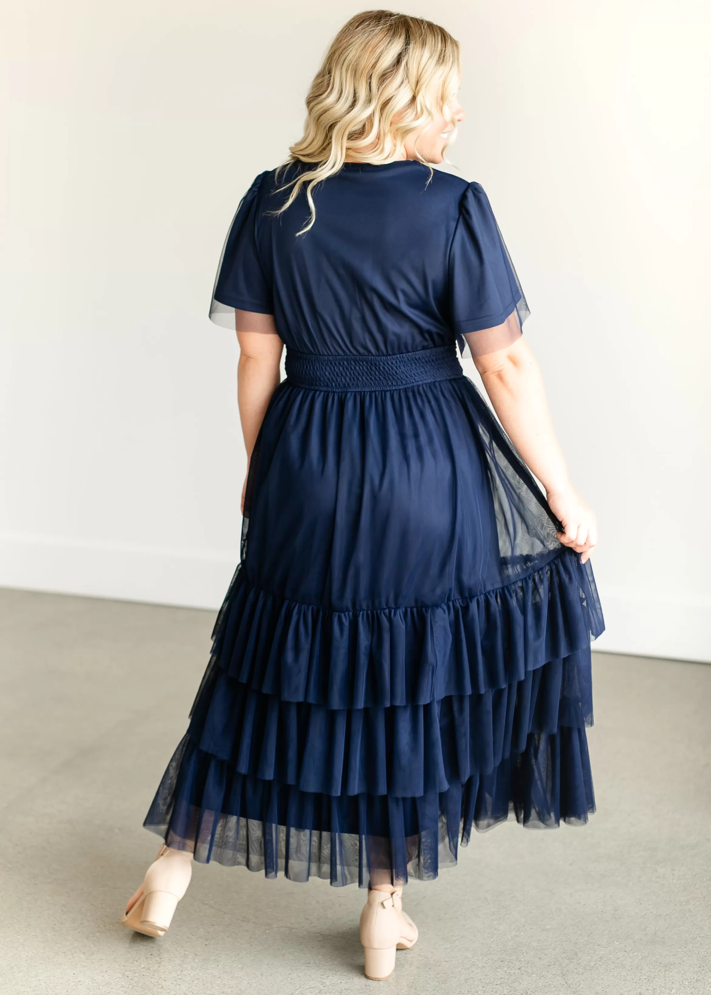 Tea N Rose Tulle Tiered Short Sleeve Maxi Dress New