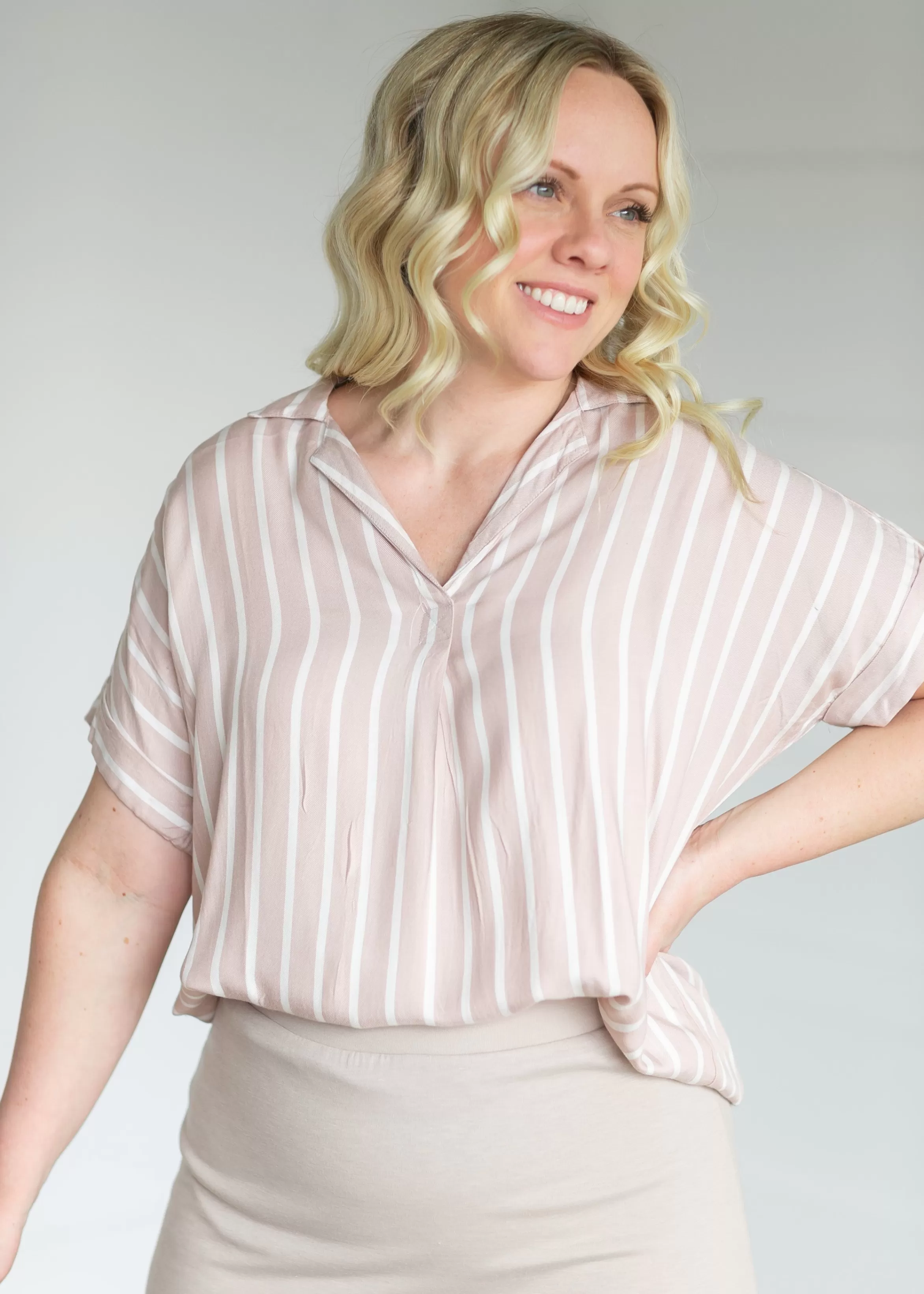 Thread & Supply Valencia Pink Stripe Collared Top Outlet