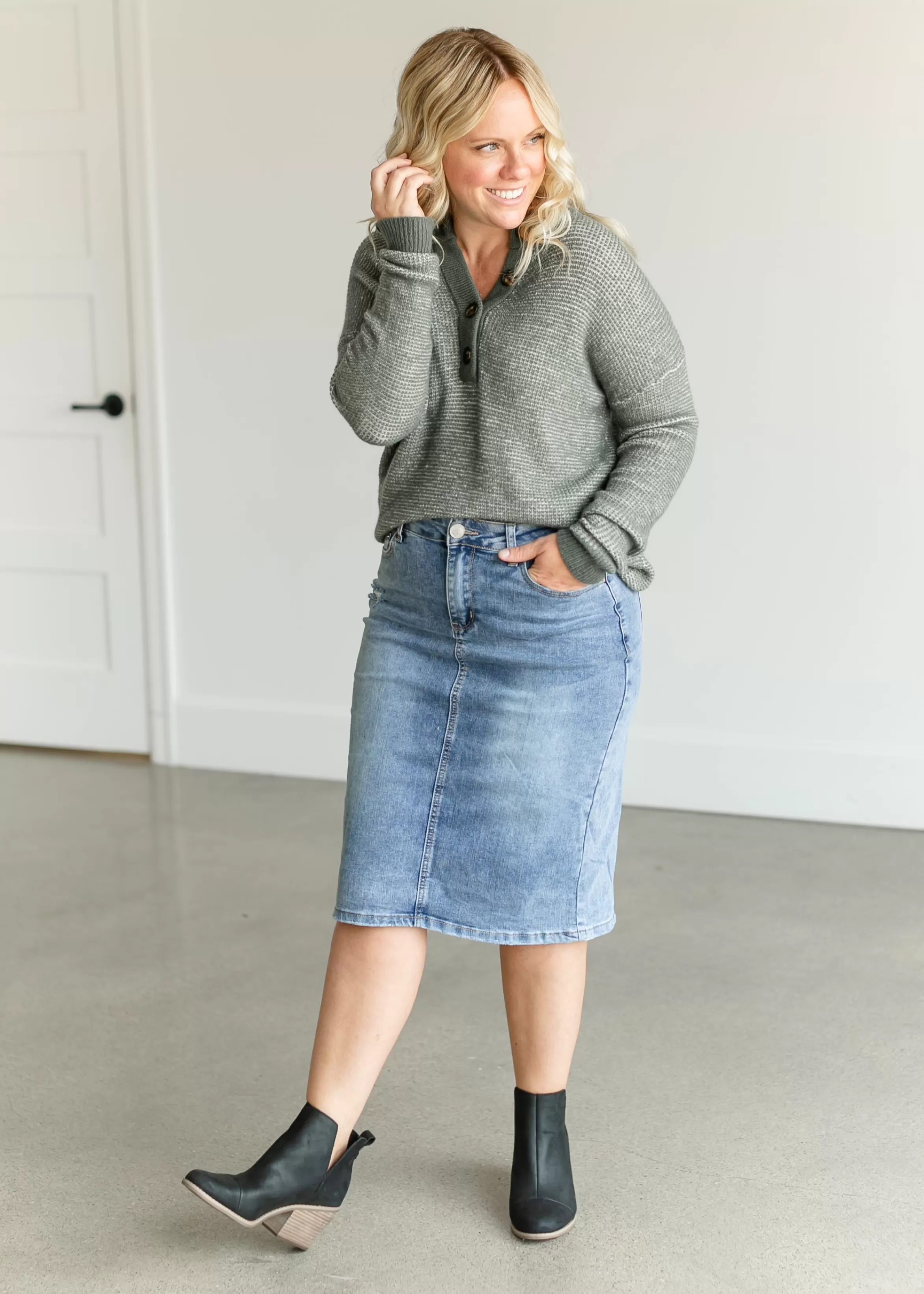 Staccato Waffle Henley Neck Sweater Flash Sale