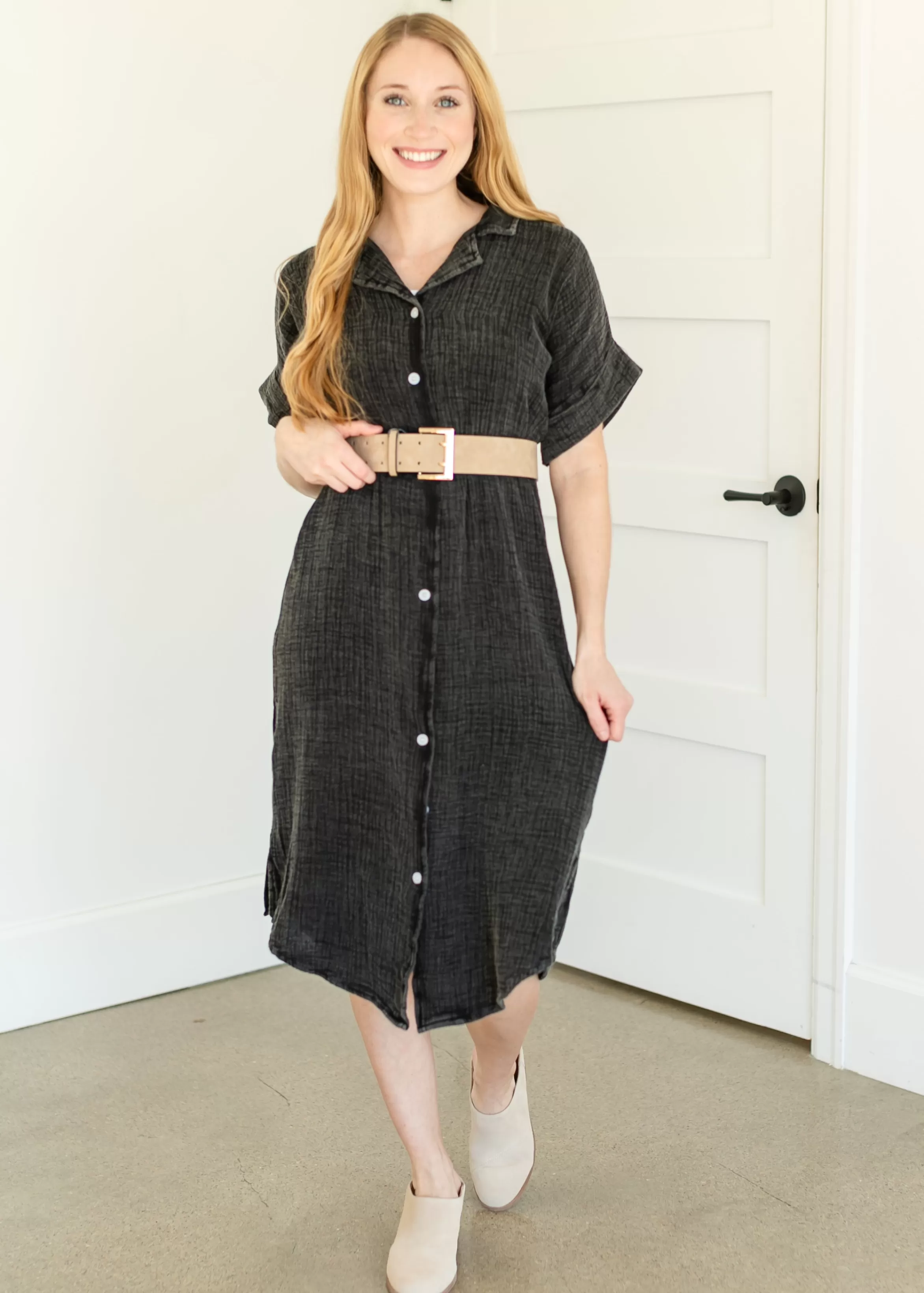 Tea N Rose Washed Button Down Midi Dress Discount