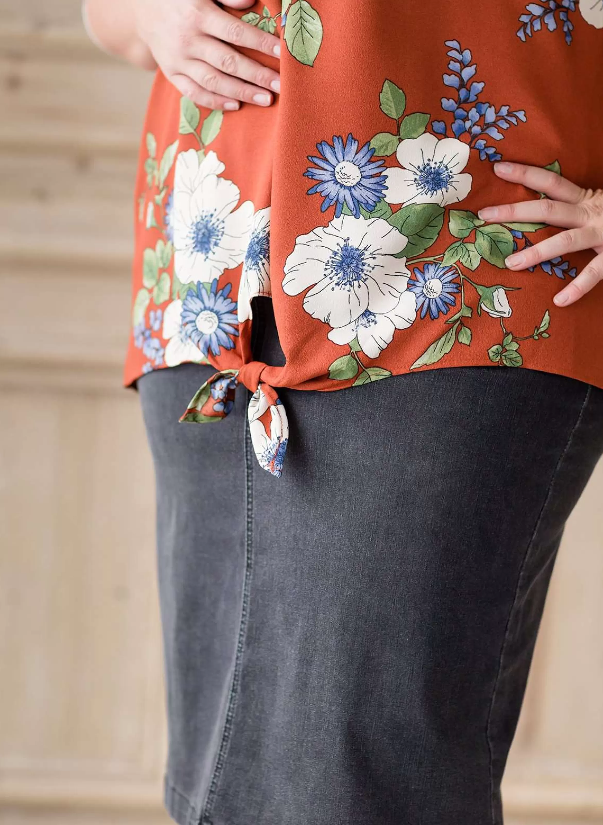 Oddi Women's Modest Striped Floral Mix Top | Inherit Clothing Company Clearance