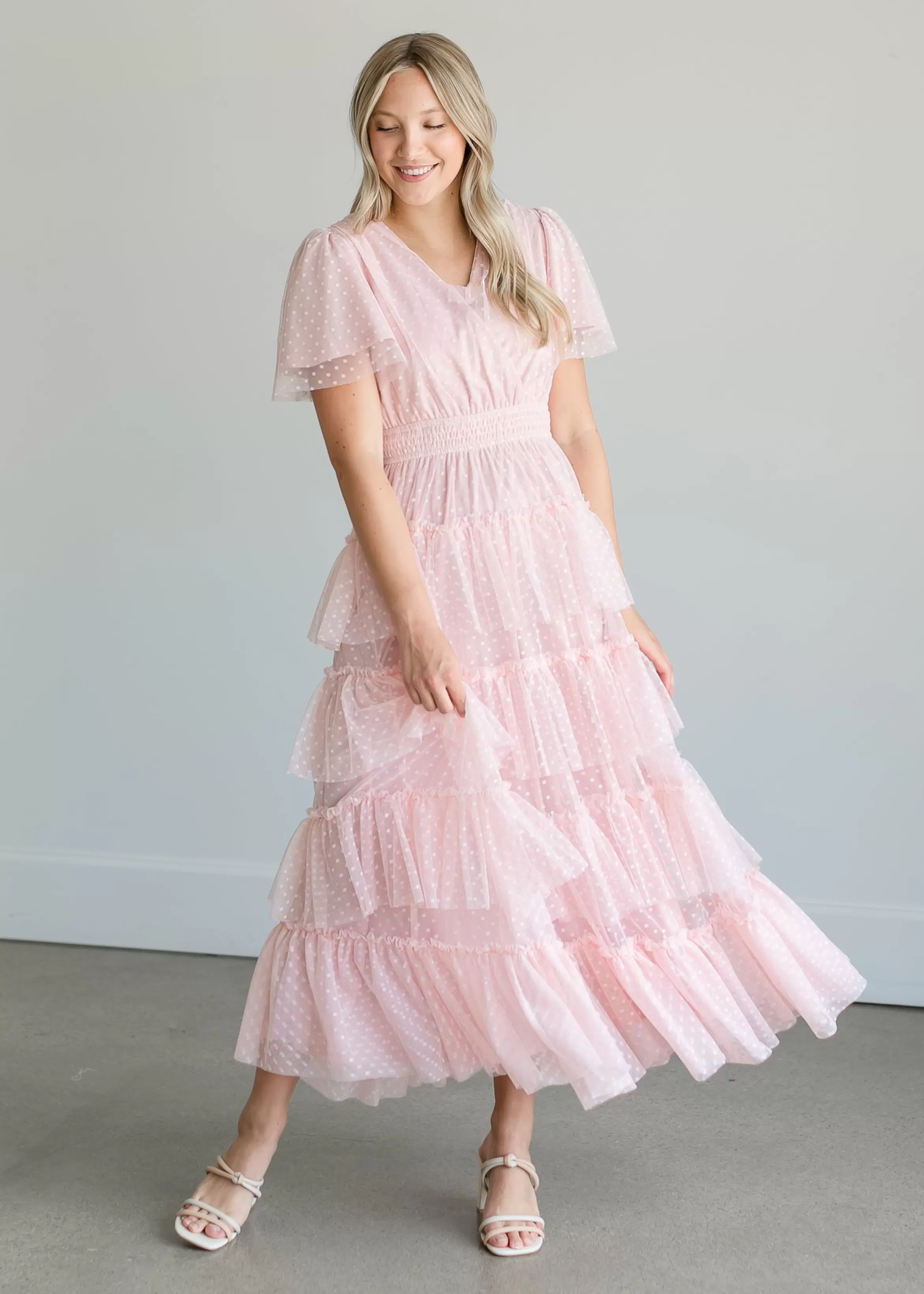 Tea N Rose Wrap Swiss Dot Tulle Midi Dress Outlet